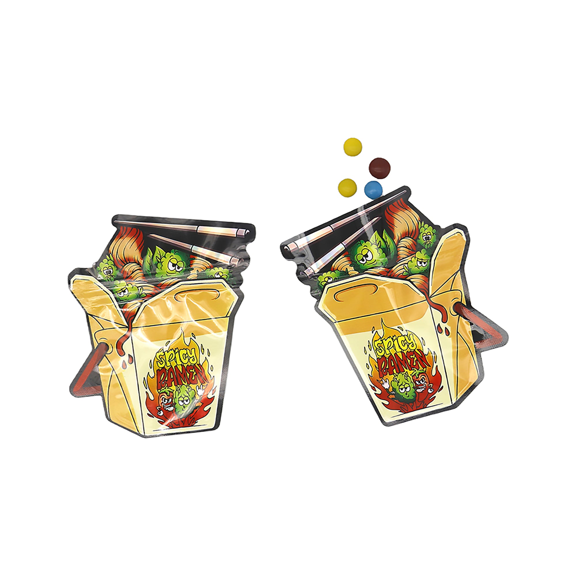Flat Zipper Seal Bags – Holographic Spicy Ramen Die Cut Take Out Box Smell Proof Mylar Foil