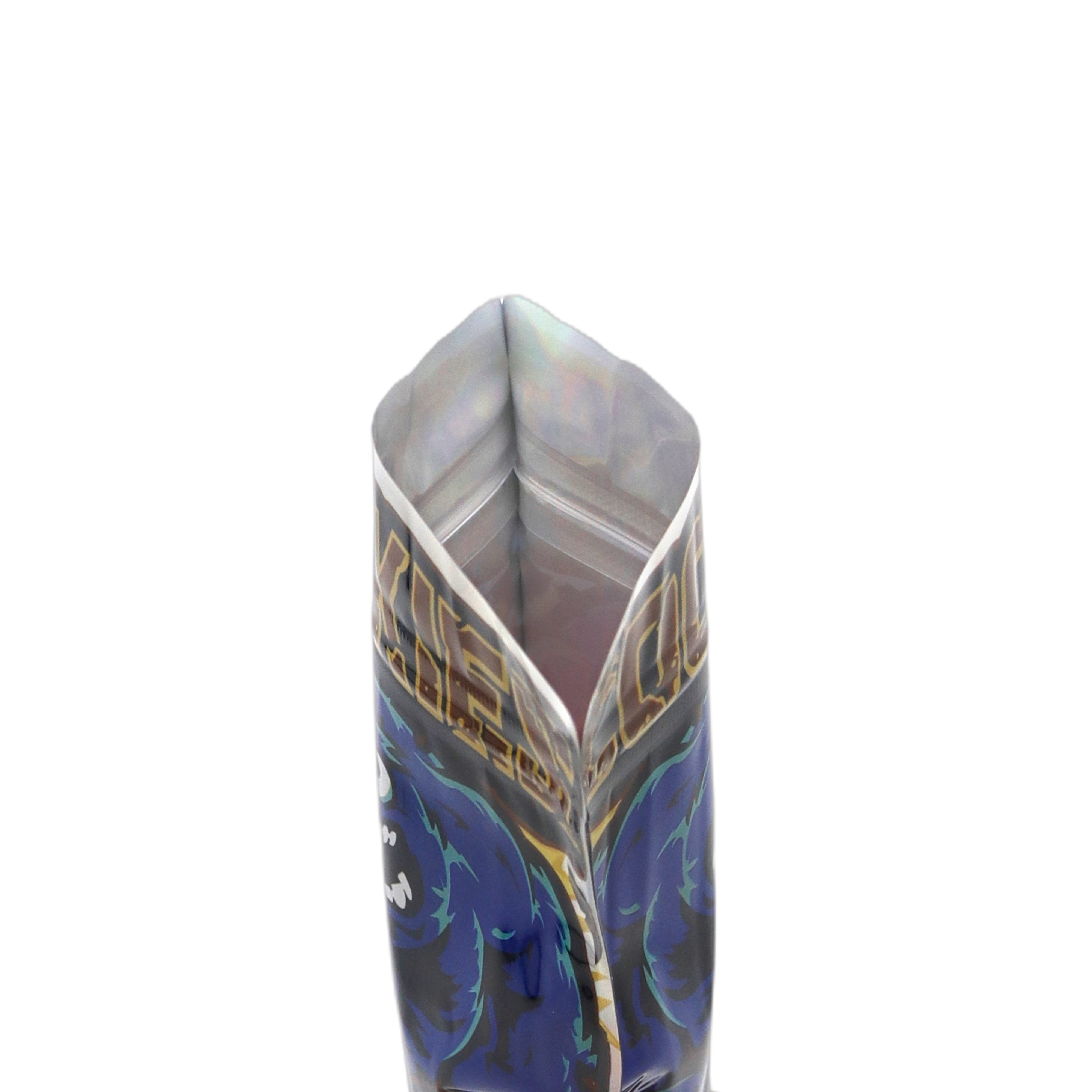 Flat Zipper Seal Bags – Holographic Blue Monster Smell Proof Mylar Foil