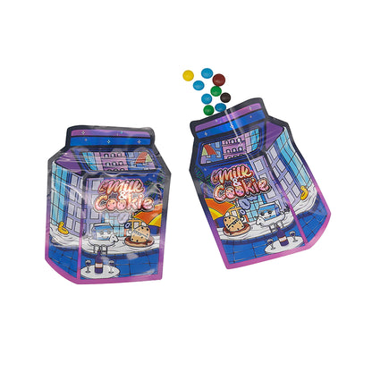 Flat Zipper Seal Bags – Holographic Milk Carton Die-Cut Smell Proof Mylar Foil