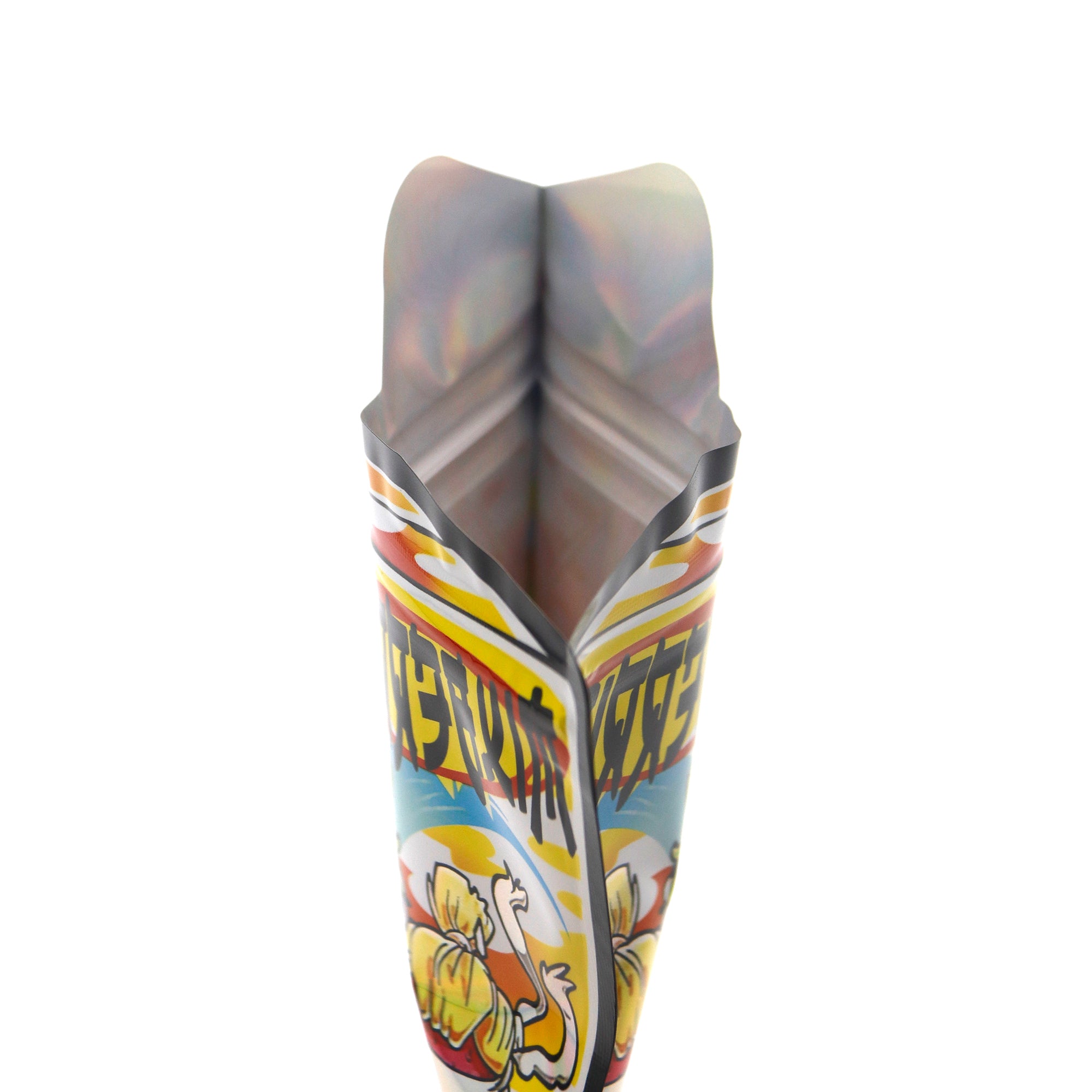 Flat Zipper Seal – Holographic Die Cut Juice Box Smell Proof Mylar Foil with Matching Box