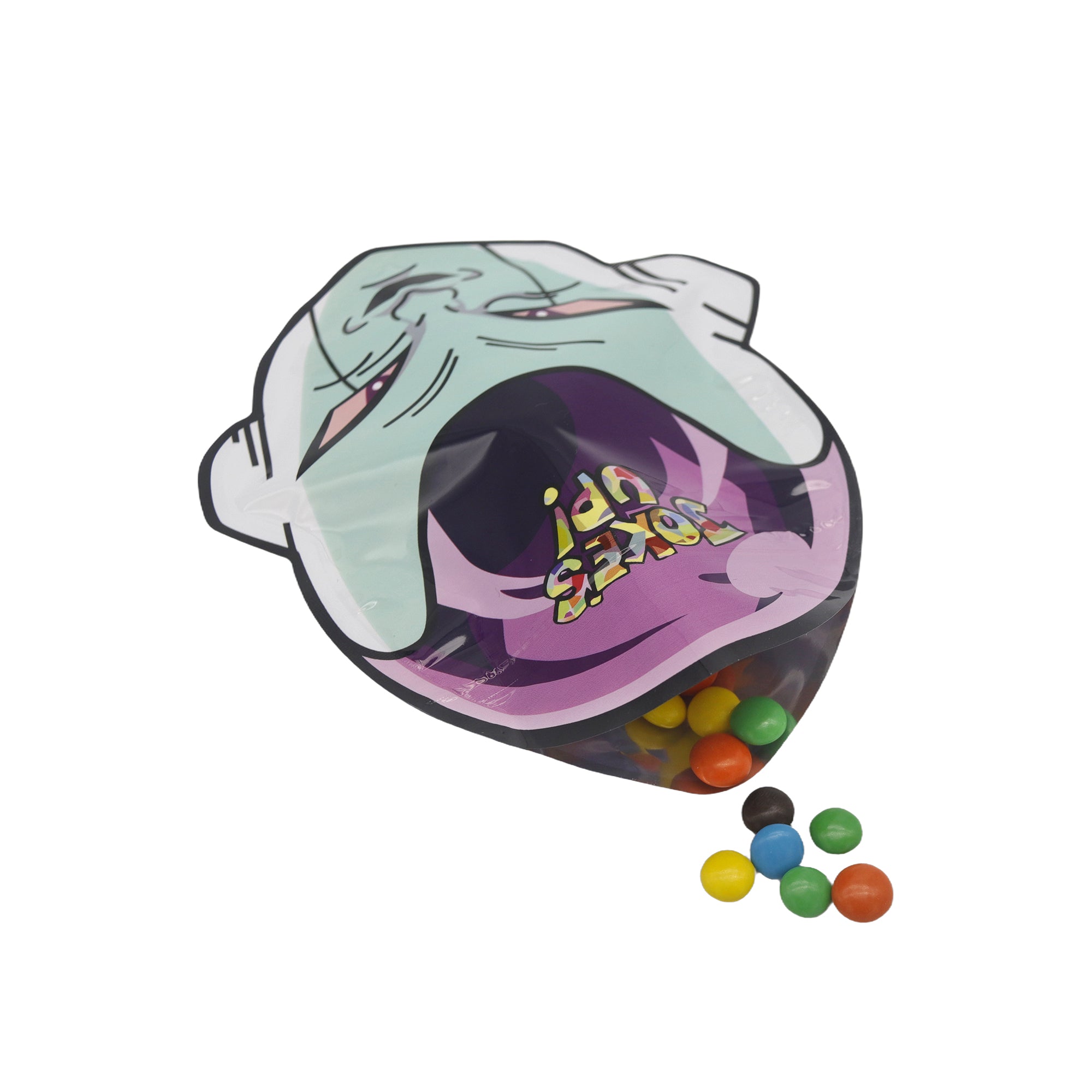 Flat Zipper Seal Bags – Anime Jokes Up Die Cut Head Shape Smell Proof Mylar Foil