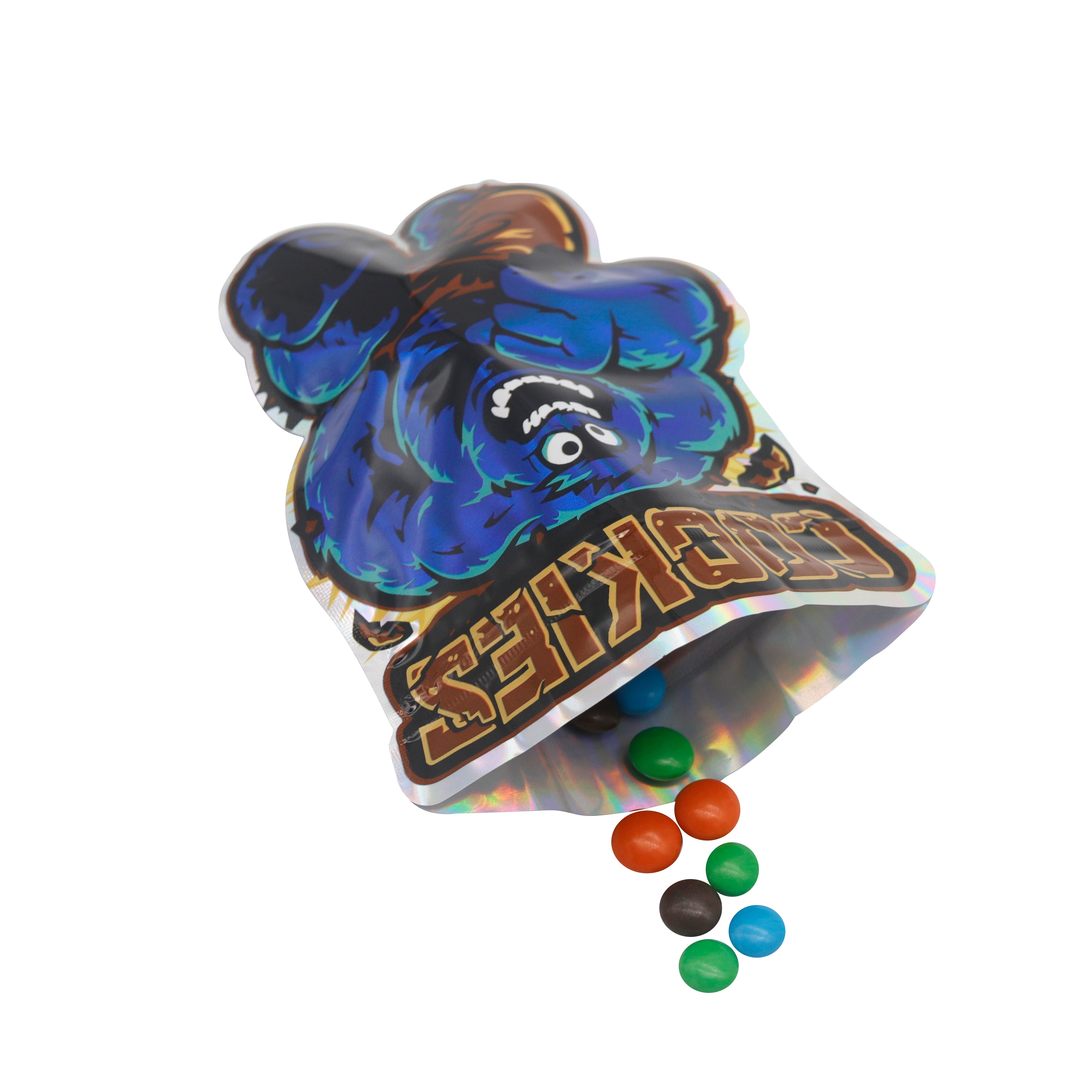 Flat Zipper Seal Bags – Holographic Blue Monster Smell Proof Mylar Foil