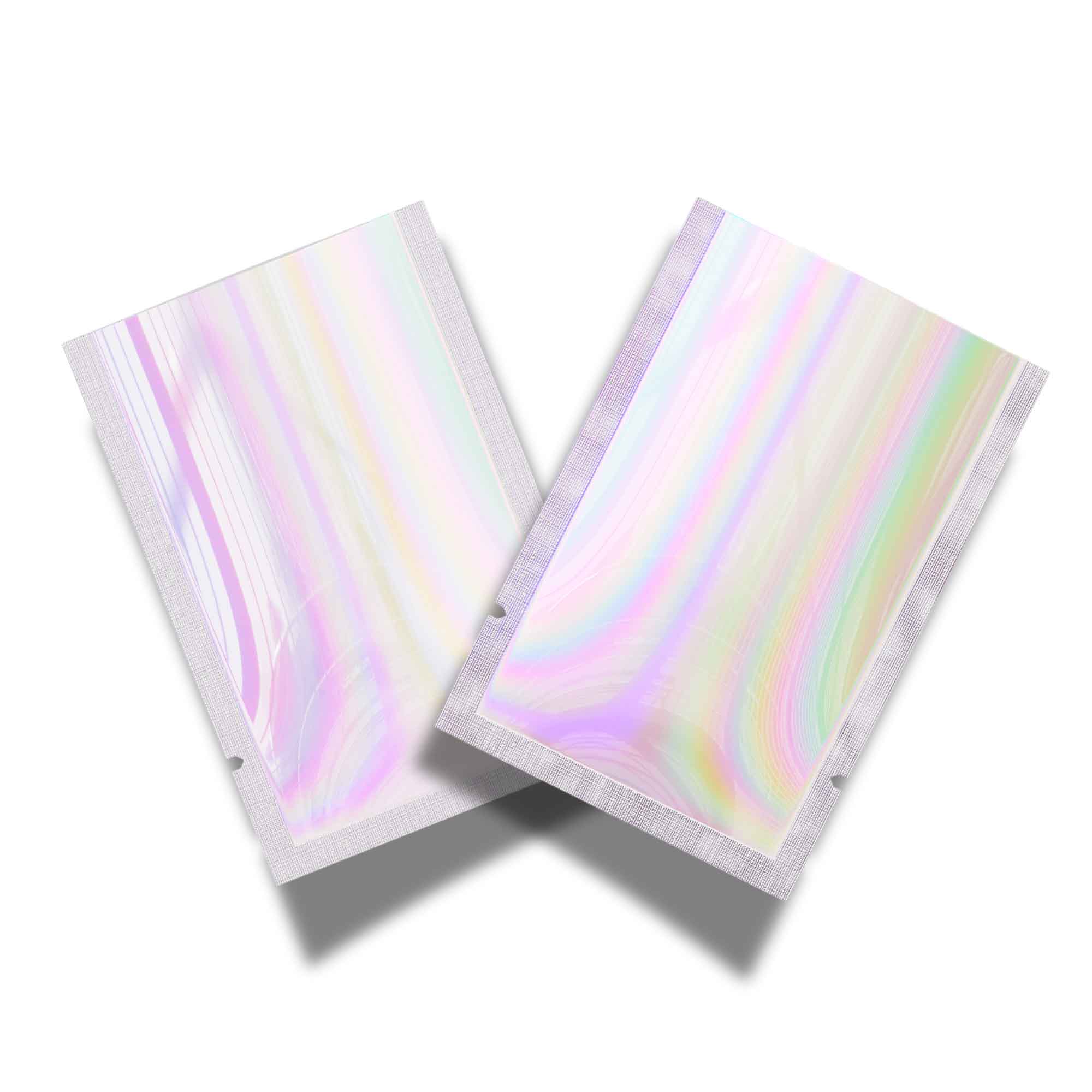 Customizable Clear Plastic and Galactic Holographic Metallic Mylar Flat Open Top Bags (Basic Printing)