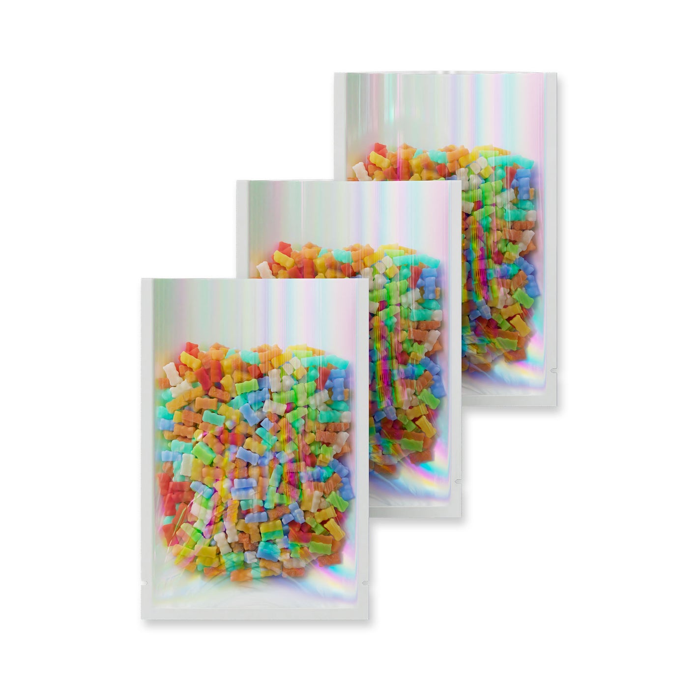 QQ Studio® Clear Plastic and Galactic Holographic Metallic Mylar Flat Open Top SlickSeal™ Bags