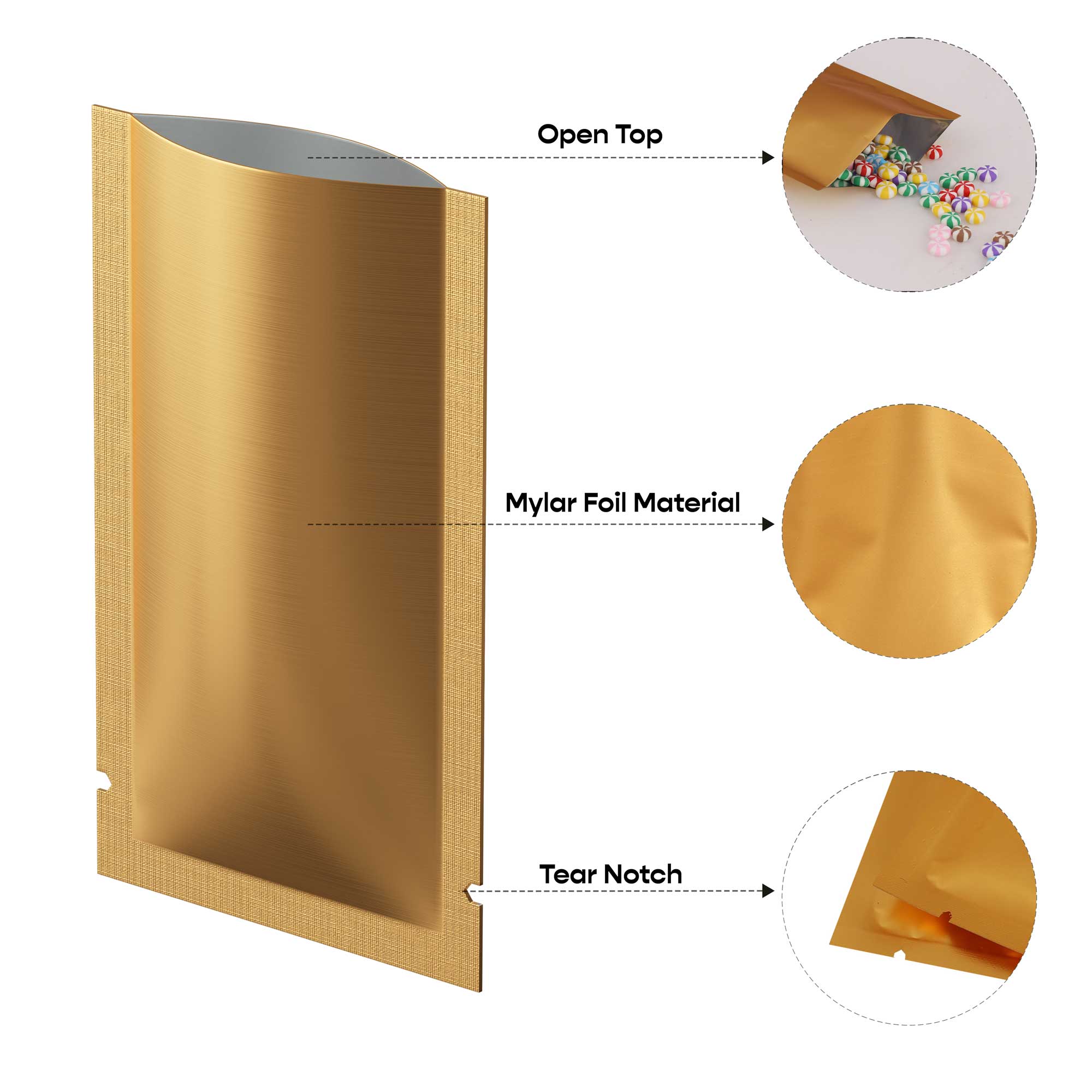 Customizable Matte Mylar Foil Open Top Bags (Basic Printing)