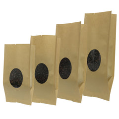 Vintage Brown with Round Window Block Bottom Open Top Bags with Side Gusset