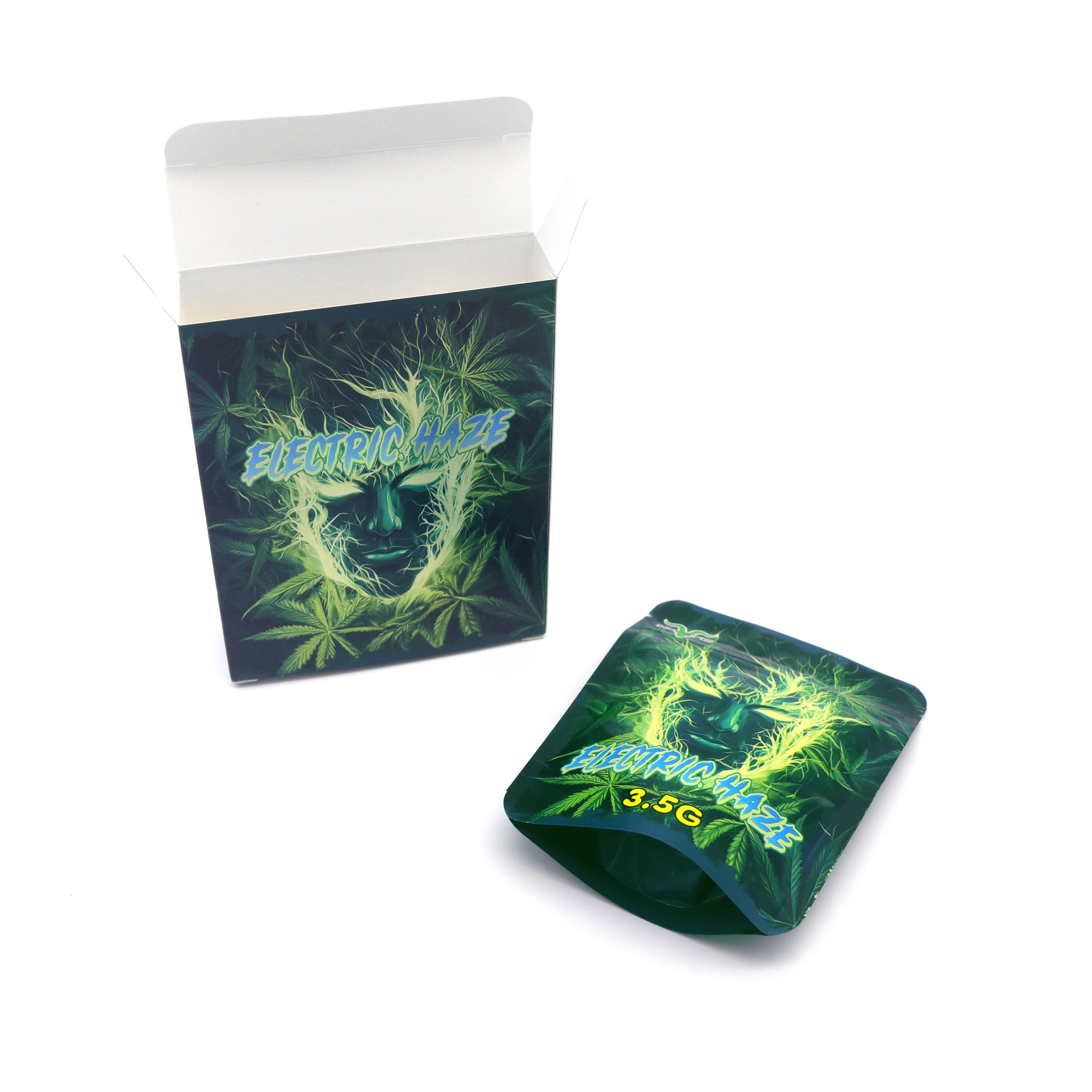Glossy Electric Green Smell Proof Metallized Foil Stand Strong Bags with Matching Box 3.5g