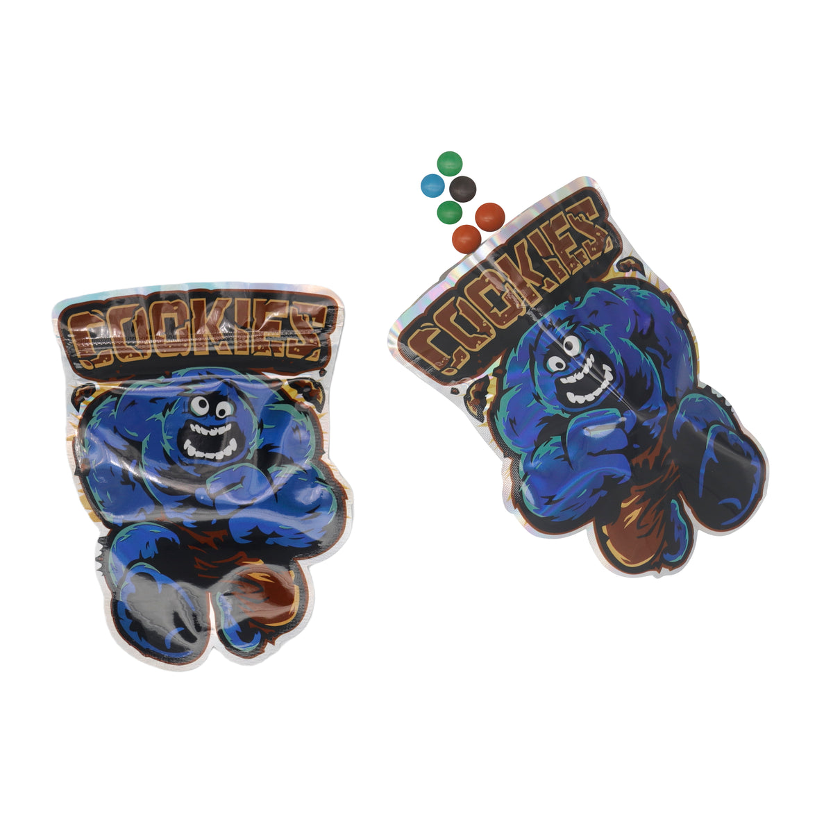 Flat Zipper Seal Bags – Holographic Blue Monster Smell Proof Mylar Foil