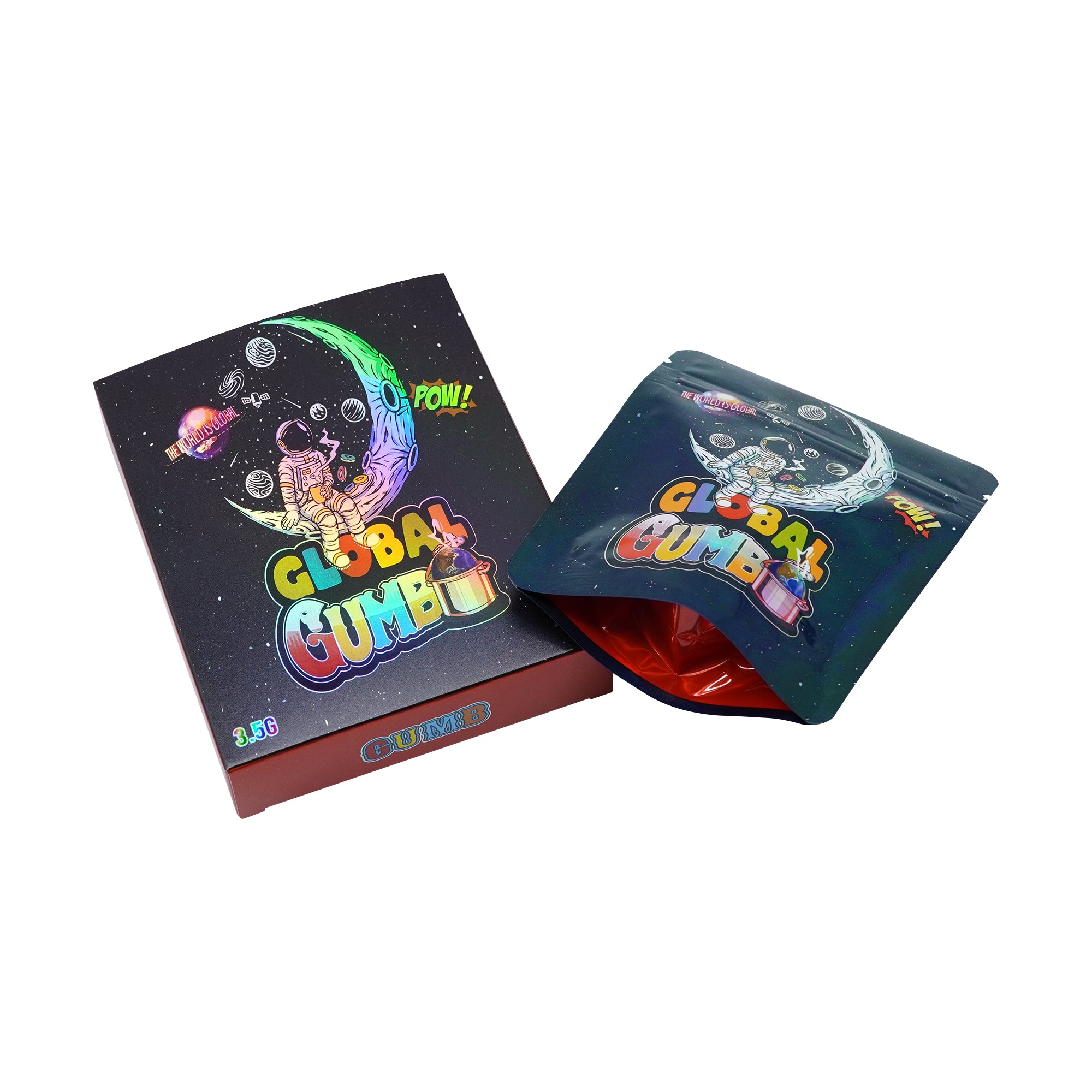 Holographic Astronaut Smell Proof Metallized Foil Stand Strong® Bags with Matching Box 3.5g