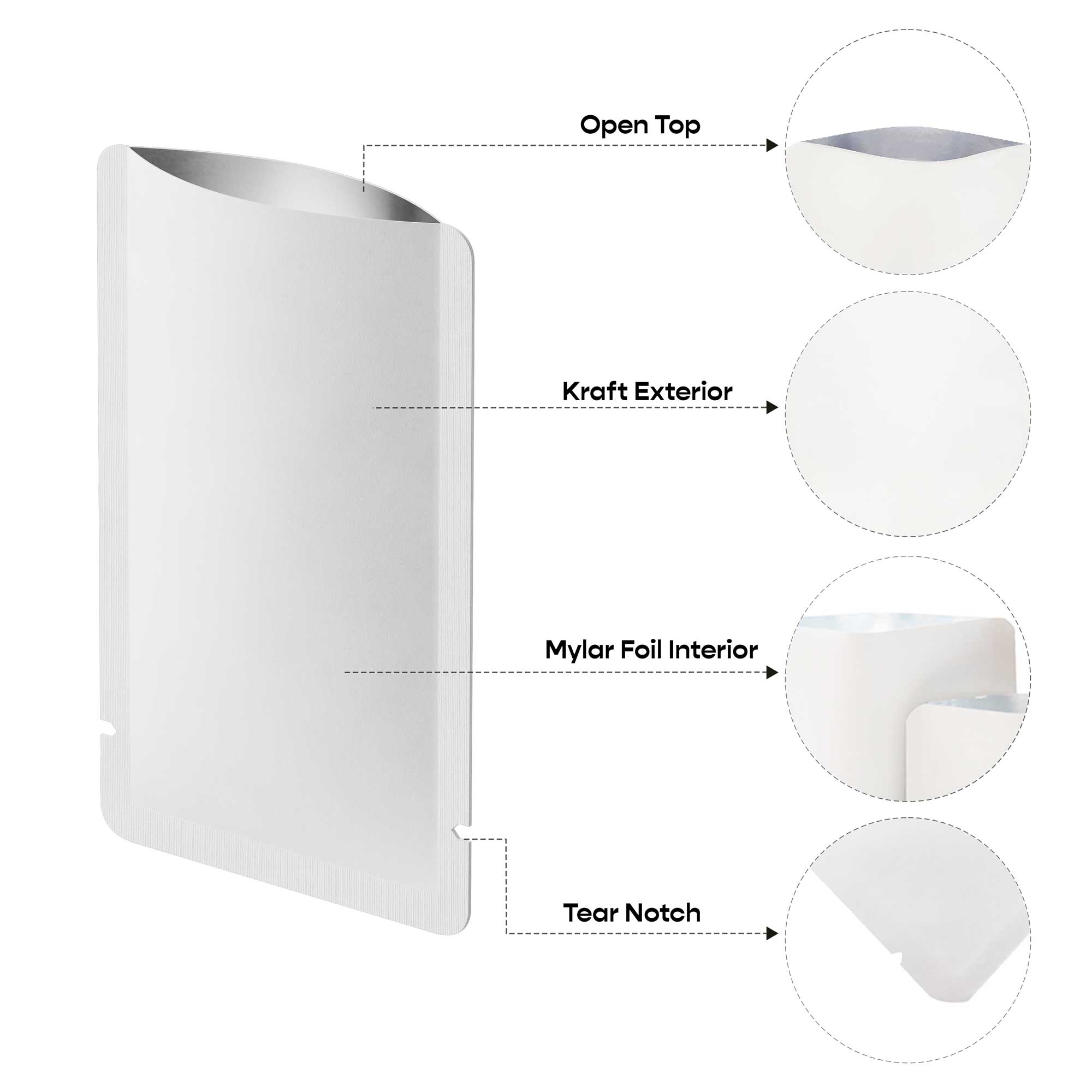 Customizable Natural Kraft Mylar Foil Open Top Bags (Basic Printing)