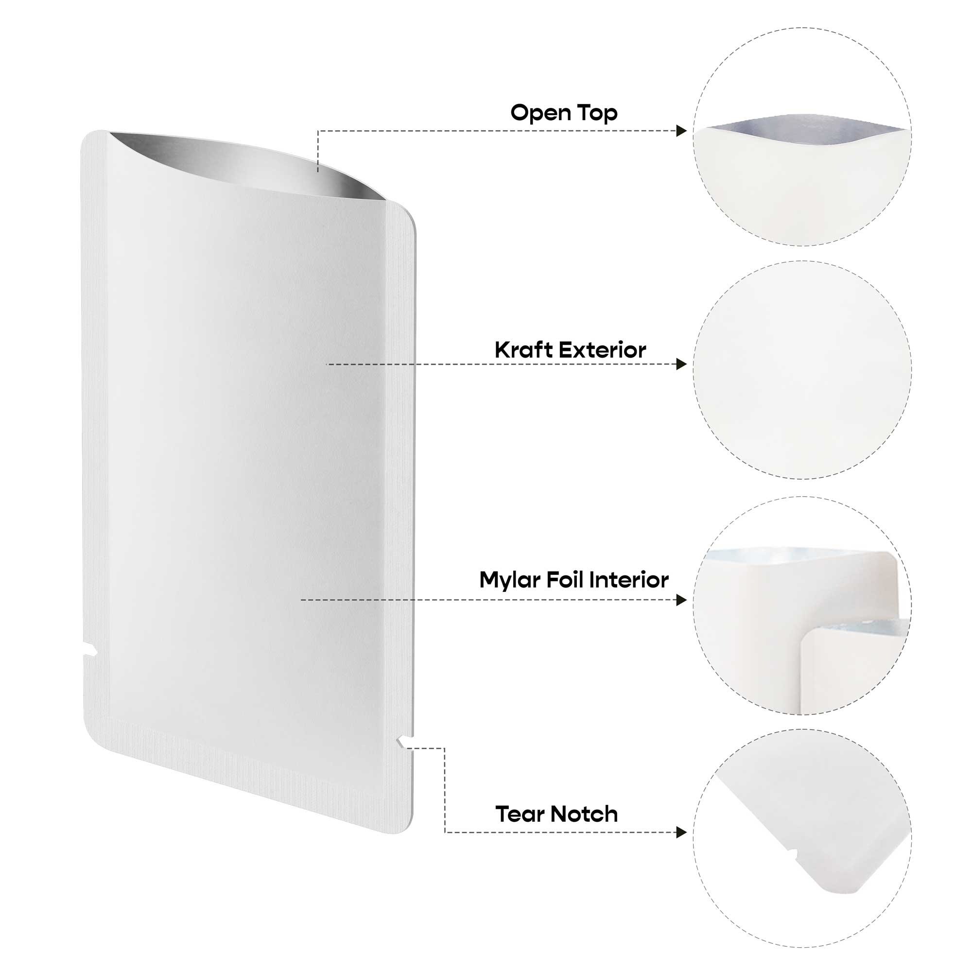 Customizable Natural Kraft Mylar Foil Open Top Bags (Full Customization)