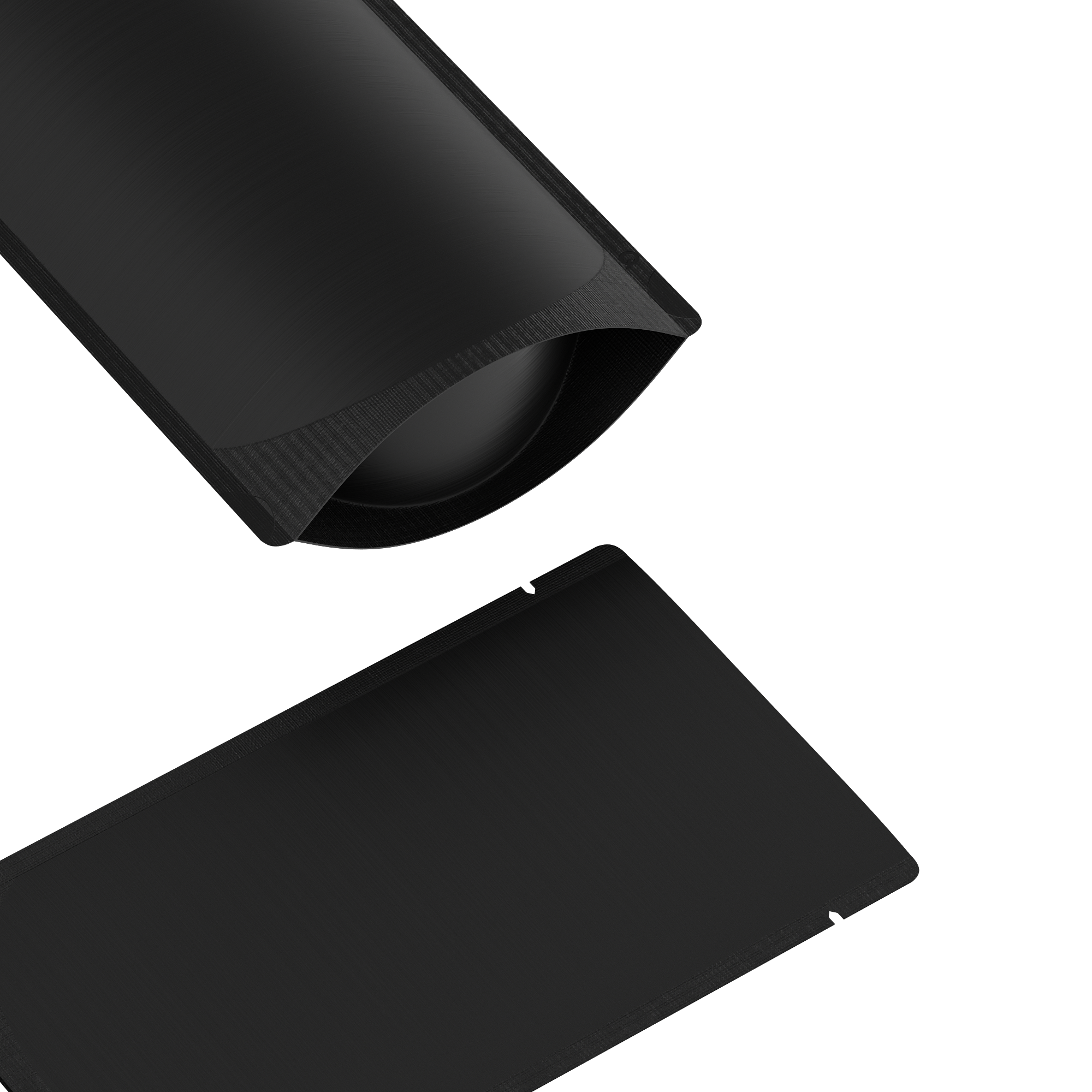Matte Waxed Black Mylar Open Top Heat Sealable Stand-Up Bag with Rounded Corners