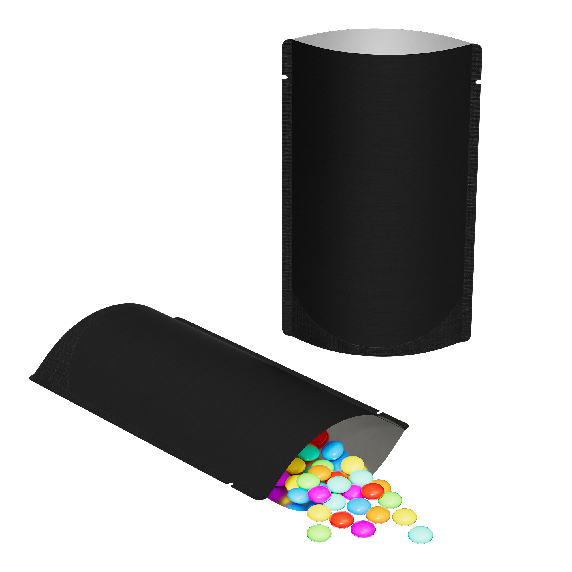 Matte Waxed Black Mylar Open Top Heat Sealable Stand-Up Bag with Rounded Corners