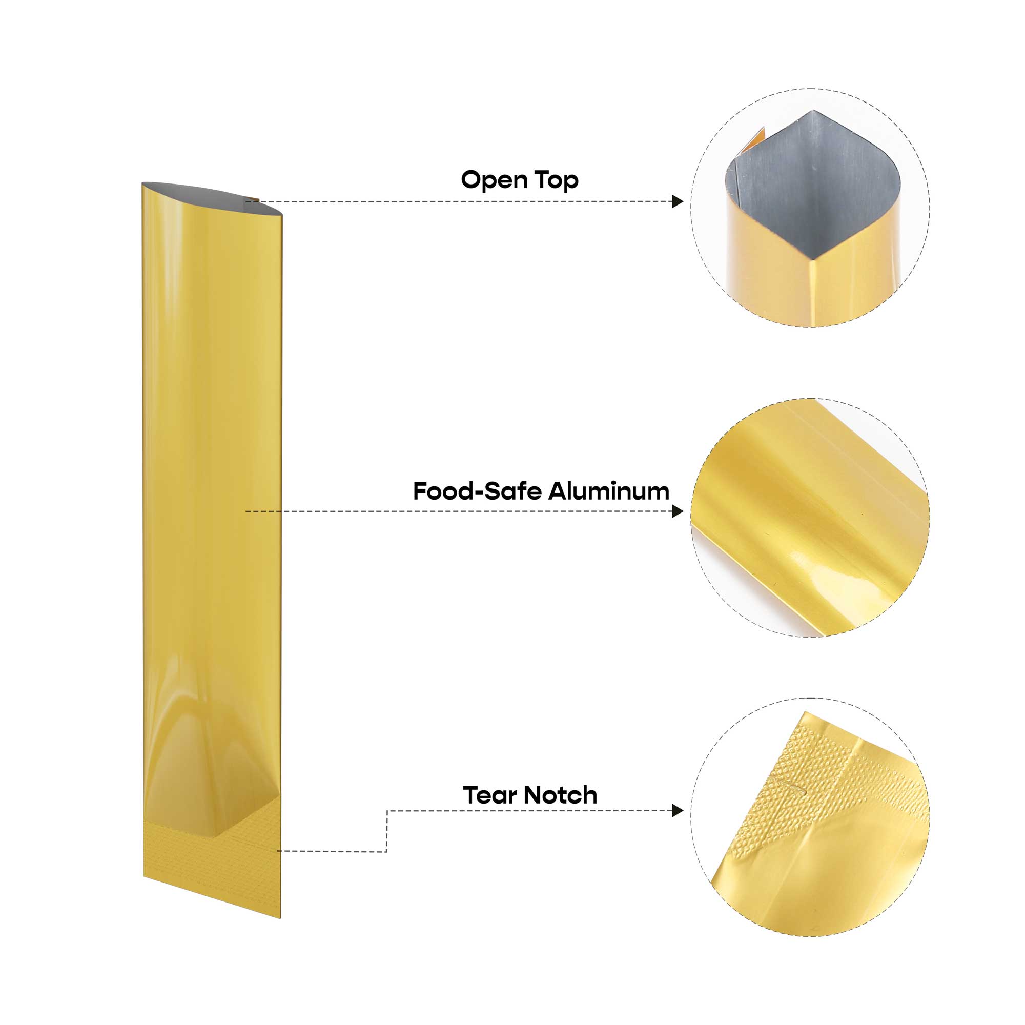 Customizable Double-Sided Glossy Aluminum Open Top Stick Pouches (Basic Printing)