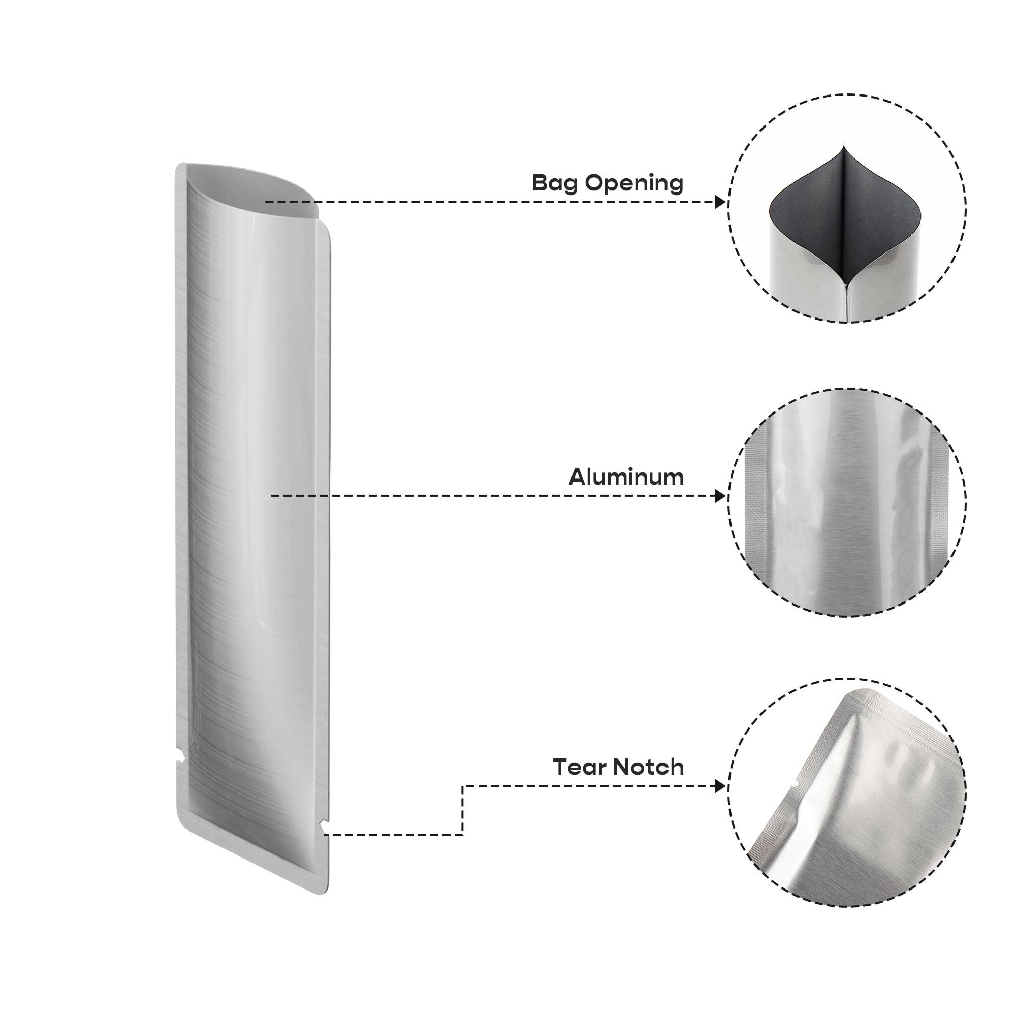 Customizable Iron Silver Aluminum SlickSeal™ Stick Pouches Bags with Rounded Corners (Basic Printing)