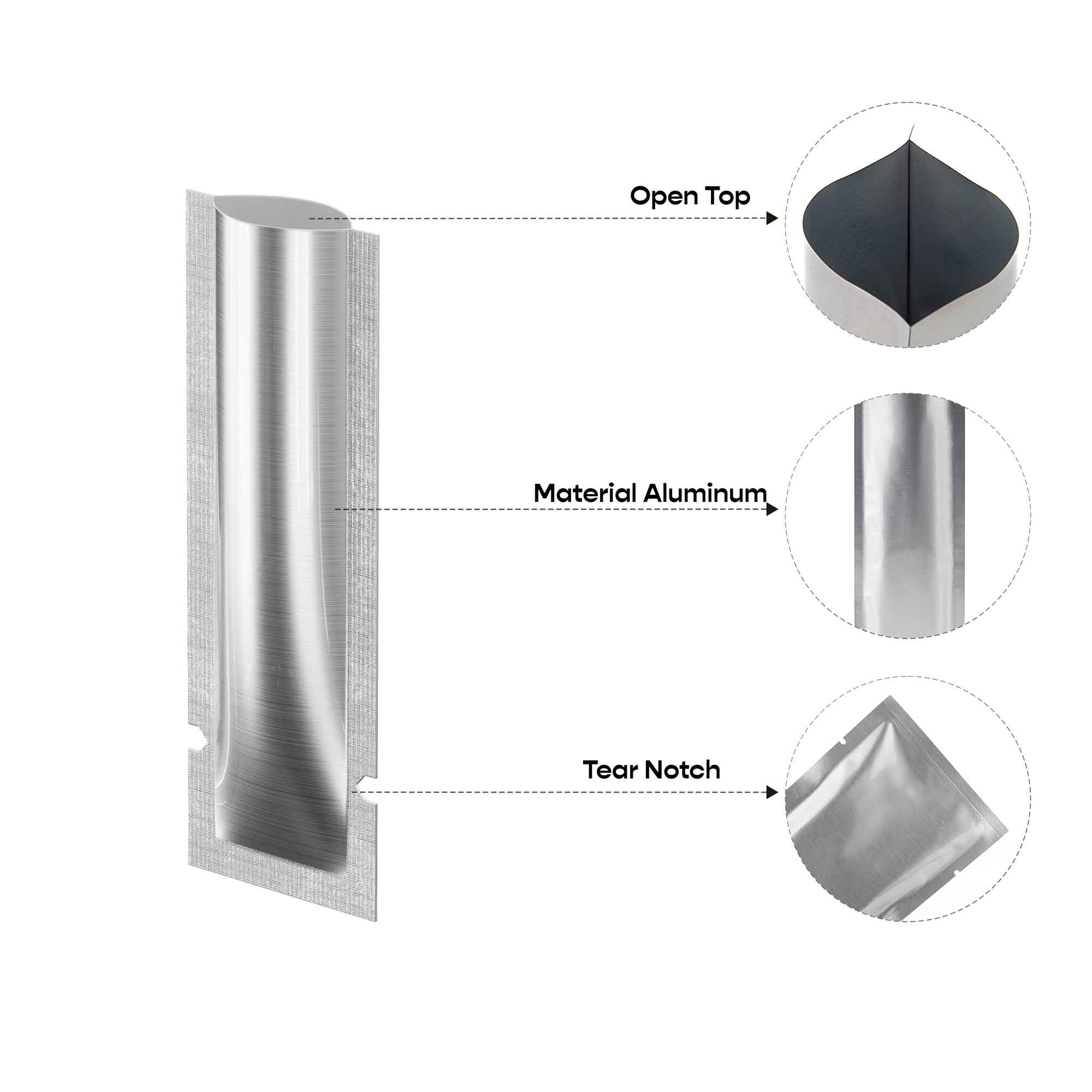 Customizable Aluminum Open Top Stick Pouches with Straight Corners (Basic Printing)