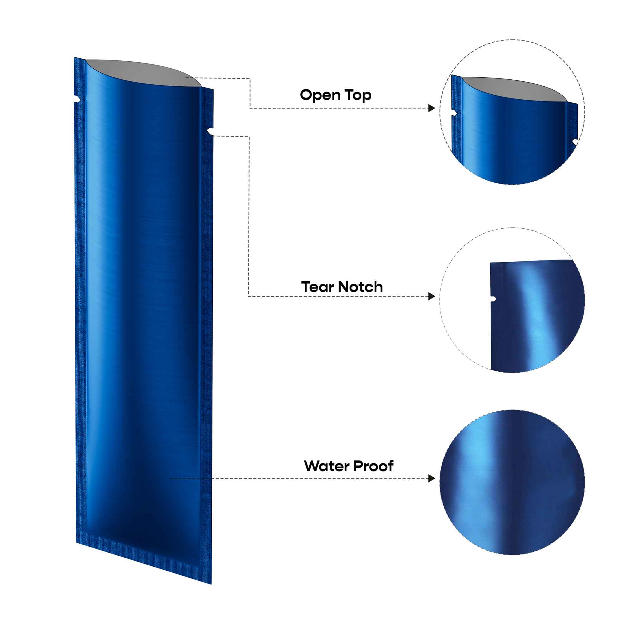 Customizable Long Metallic Aluminum Open Top Stick Pouches (Full Customization)