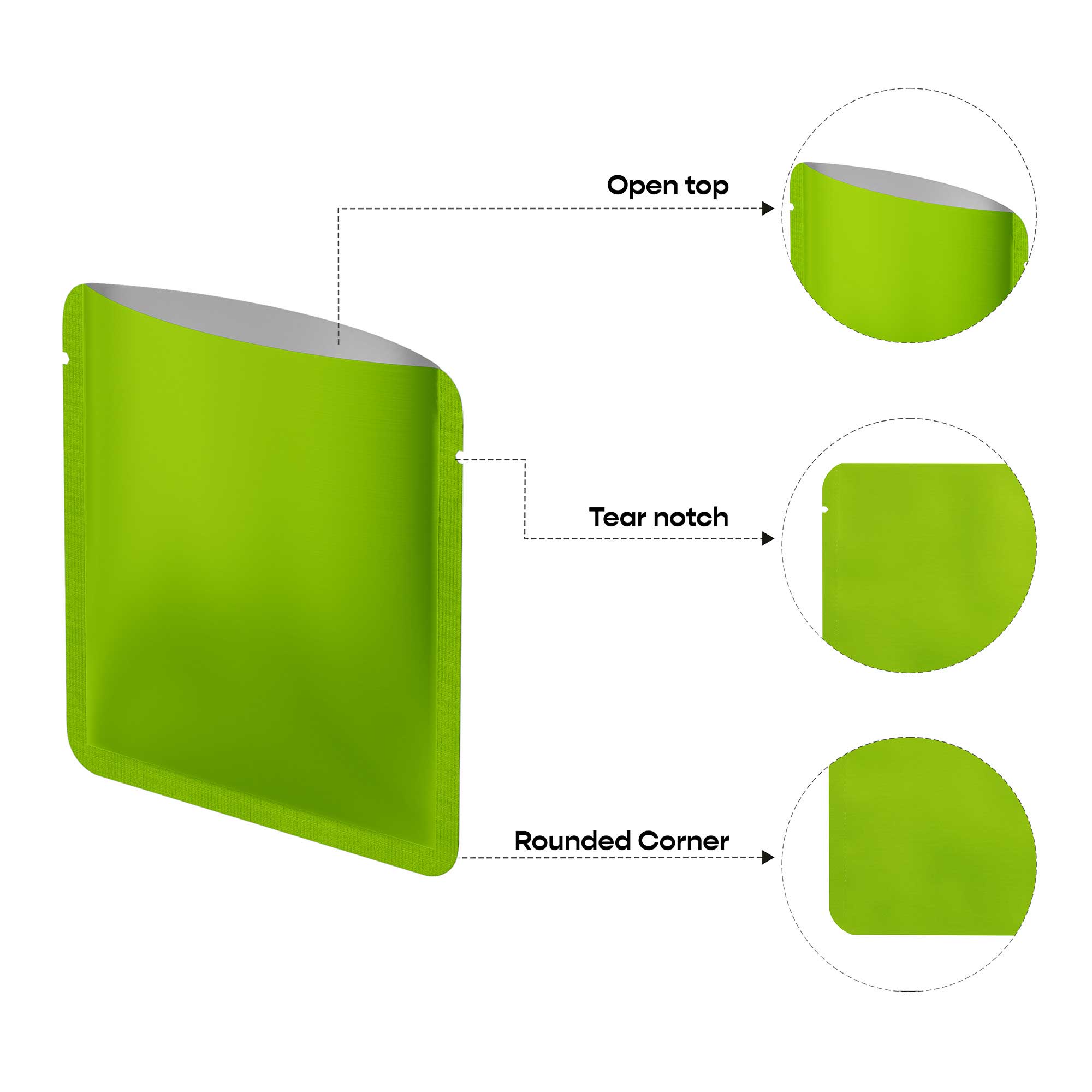 Customizable Matte Square Aluminum Open Top Bag with Rounded Corners (Basic Printing)
