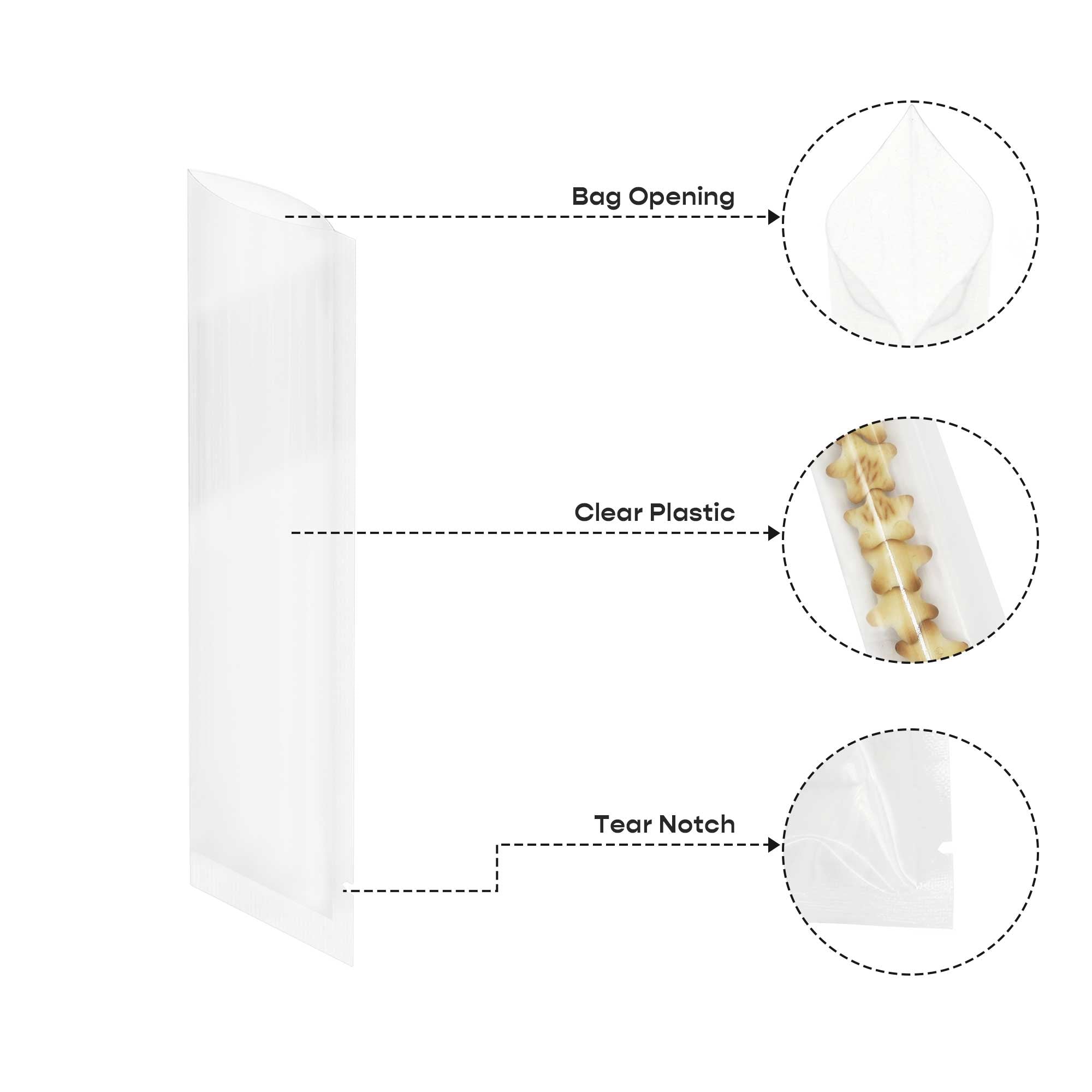 Customizable Glossy Quartz Clear Plastic Flat Open Top Stick Pouches (Basic Printing)