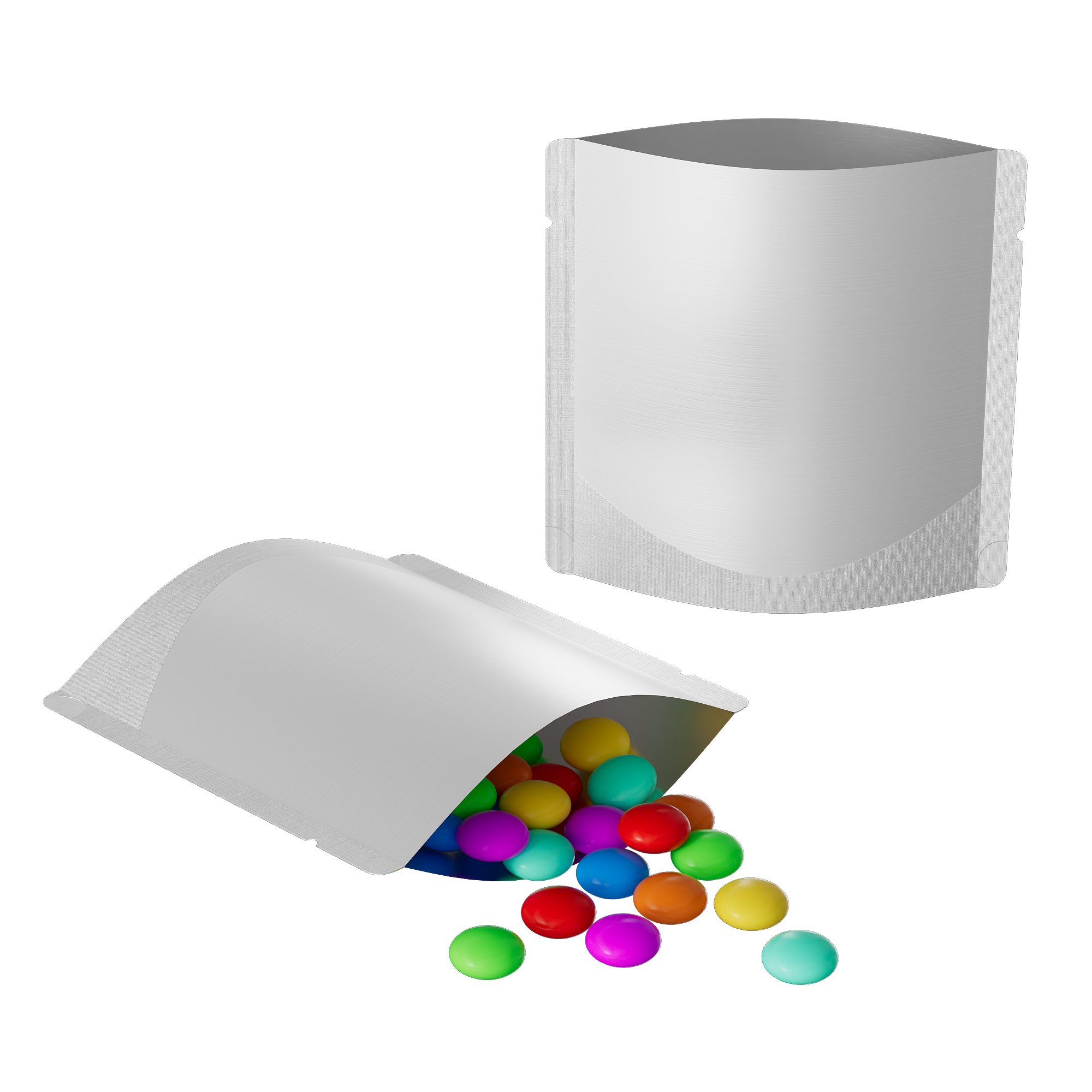 Matte Nickel Silver Square Aluminum with Rounded Corner Stand Up SlickSeal™ Bags