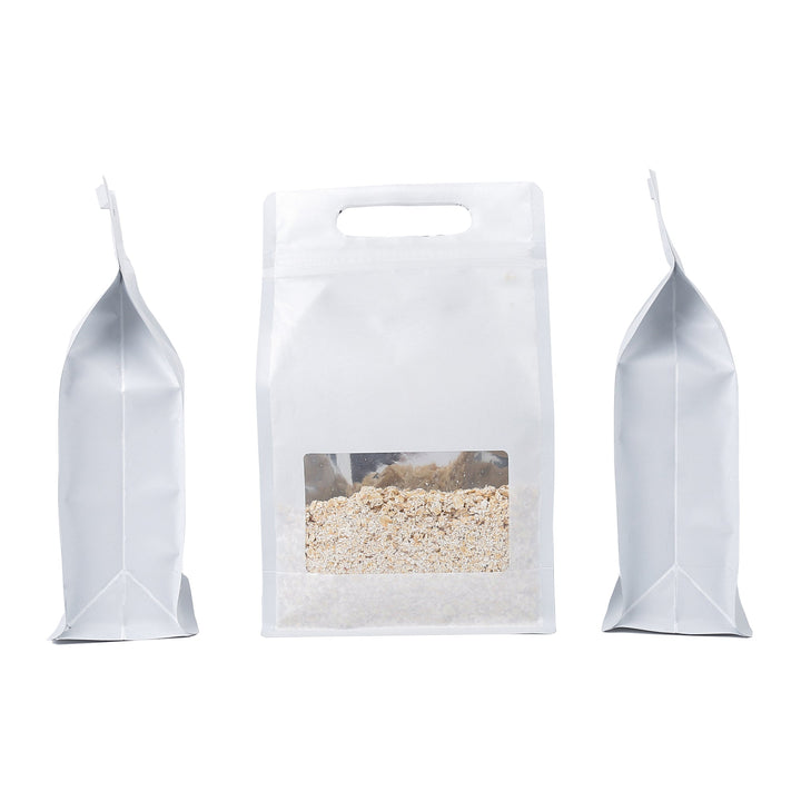 QQ Studio® Smooth Matte Winter White Side Gusset Stand Strong® Bags with Die Cut Handles