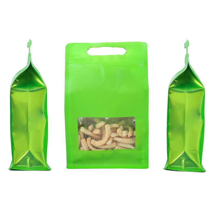 QQ Studio® Smooth Matte Citrus Green Side Gusset Stand Strong® Bags with Die Cut Handles