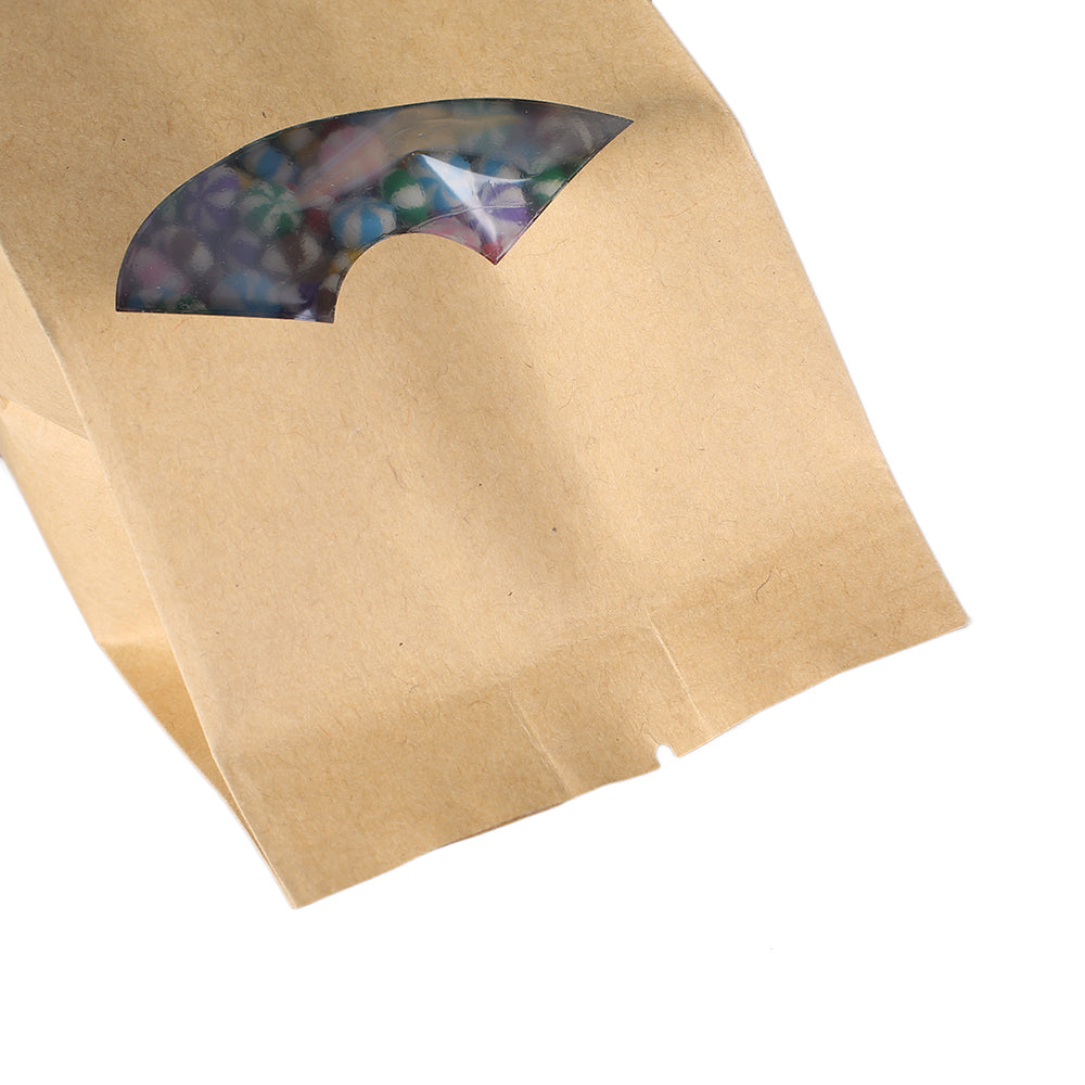 Krafty Brown with Arch Window & Inner Mylar Block Bottom Open Top Bags with Side Gusset