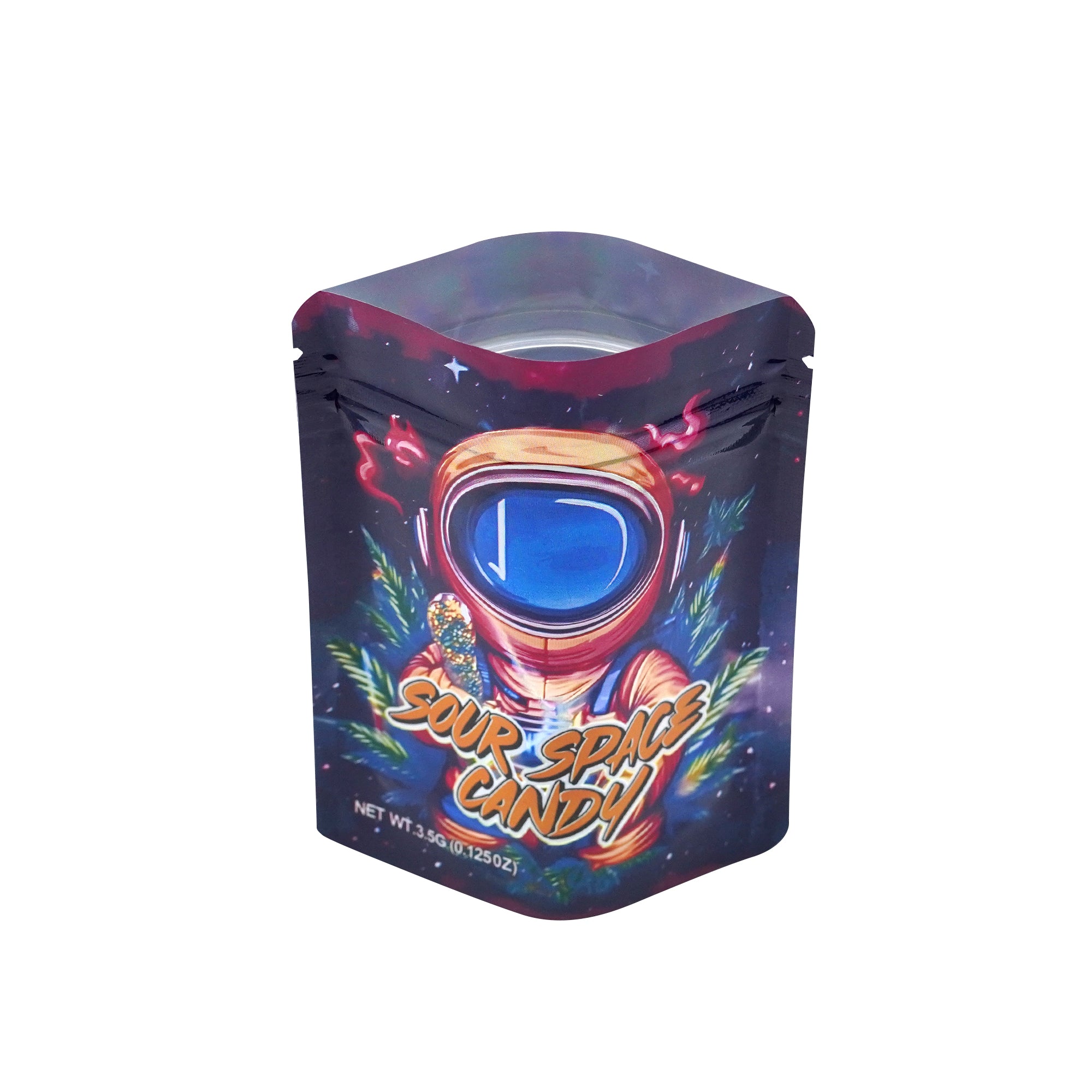 Holographic Space Candy Smell Proof Metallized Foil Stand Strong® Bags with Matching Box 3.5g