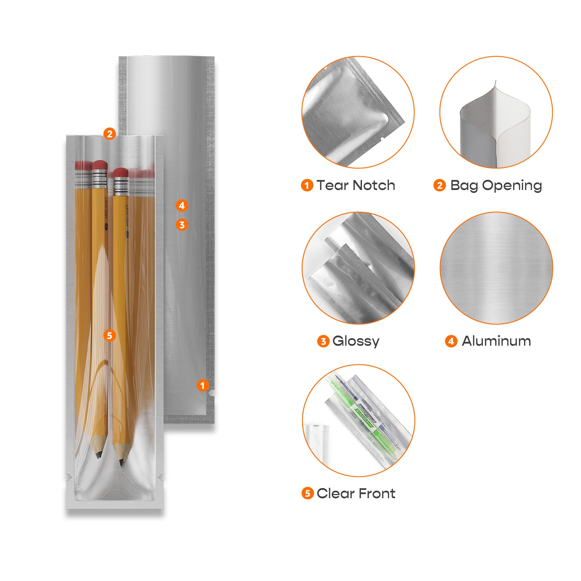 Clear Front and Aluminum SlickSeal™ Stick Pouches with Straight Corners