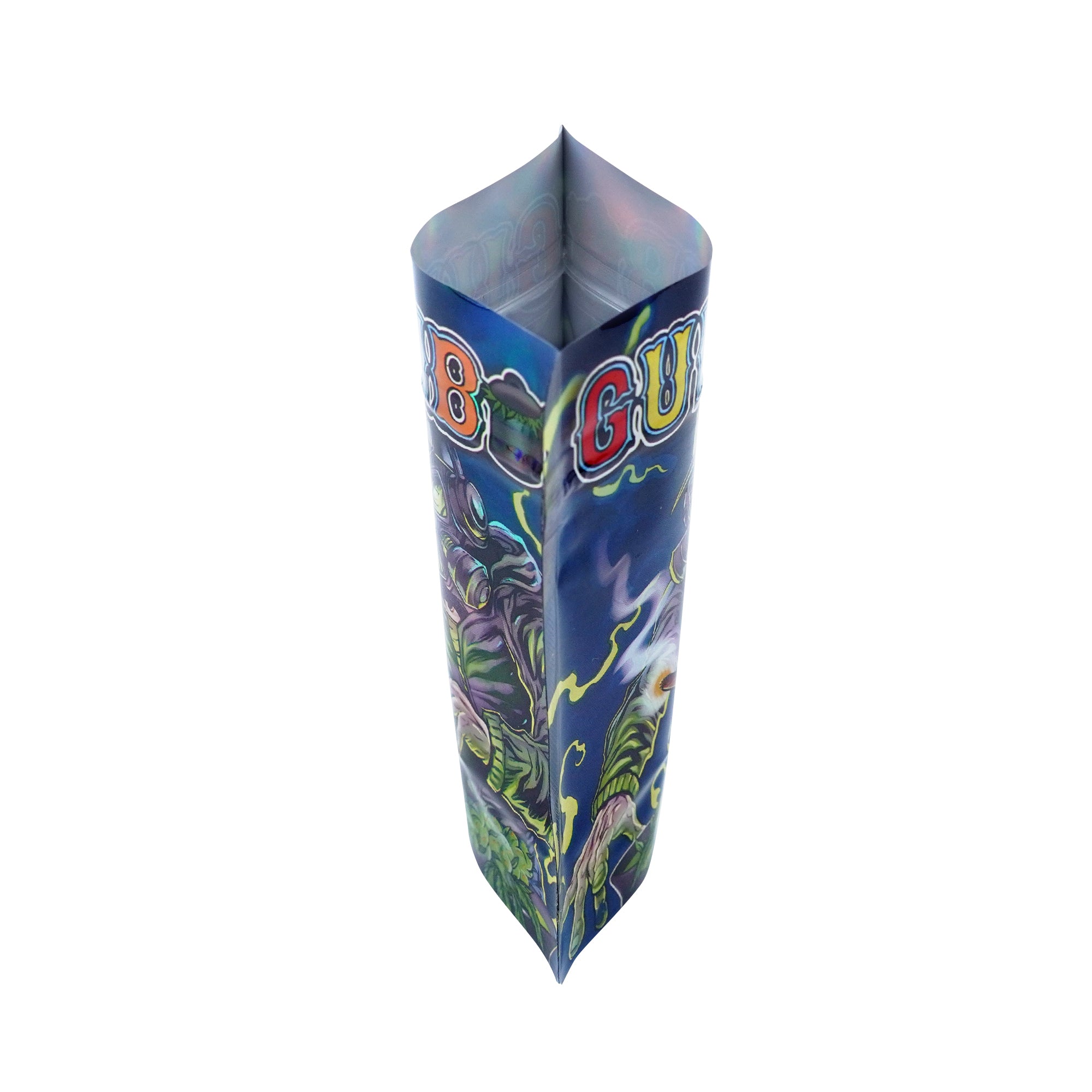 Holographic Gas Masked Smell Proof Metallized Foil Stand Strong® Bags with Matching Box 3.5g