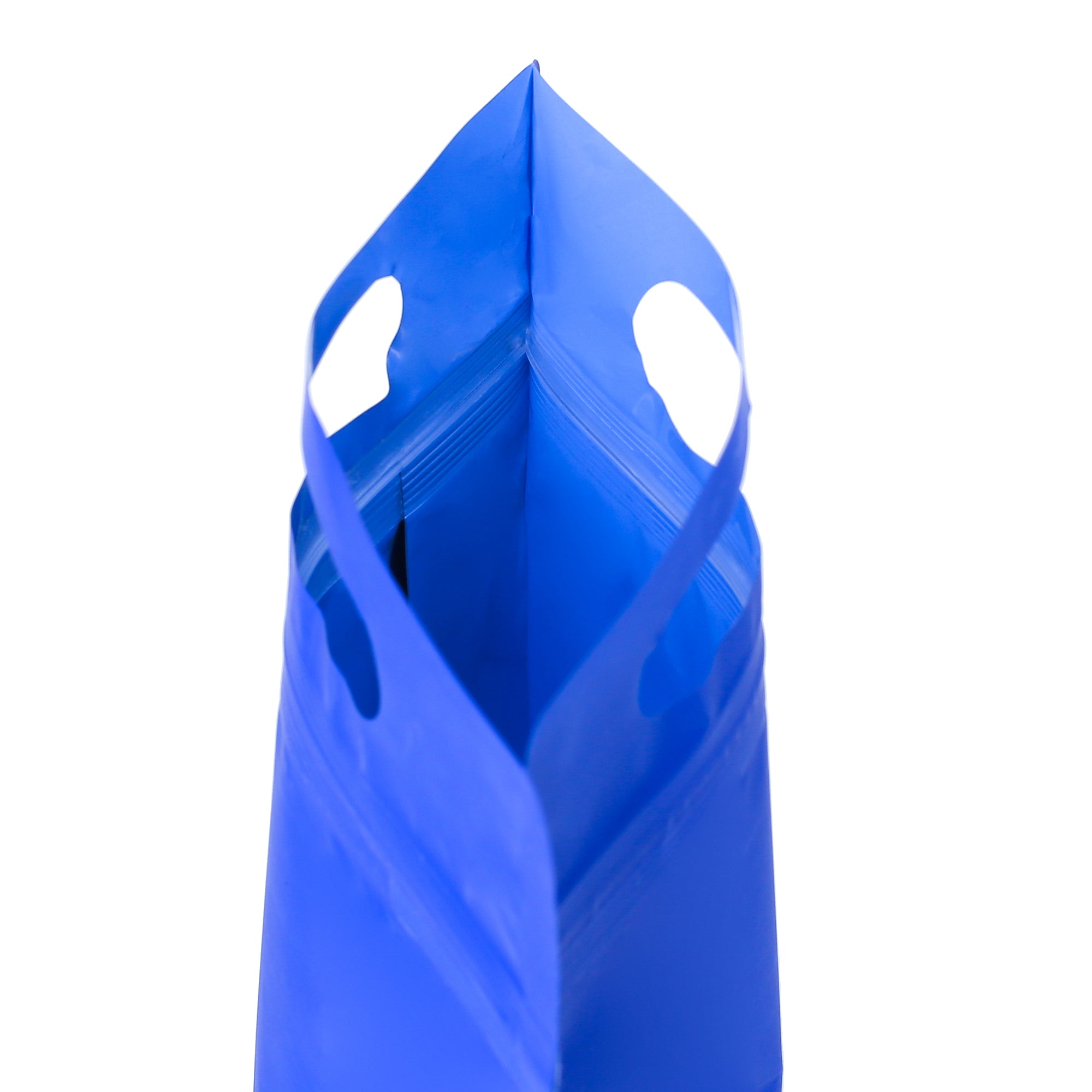 Smooth Matte Cobalt Blue Side Gusset Stand Strong® Bags with Die Cut Handles