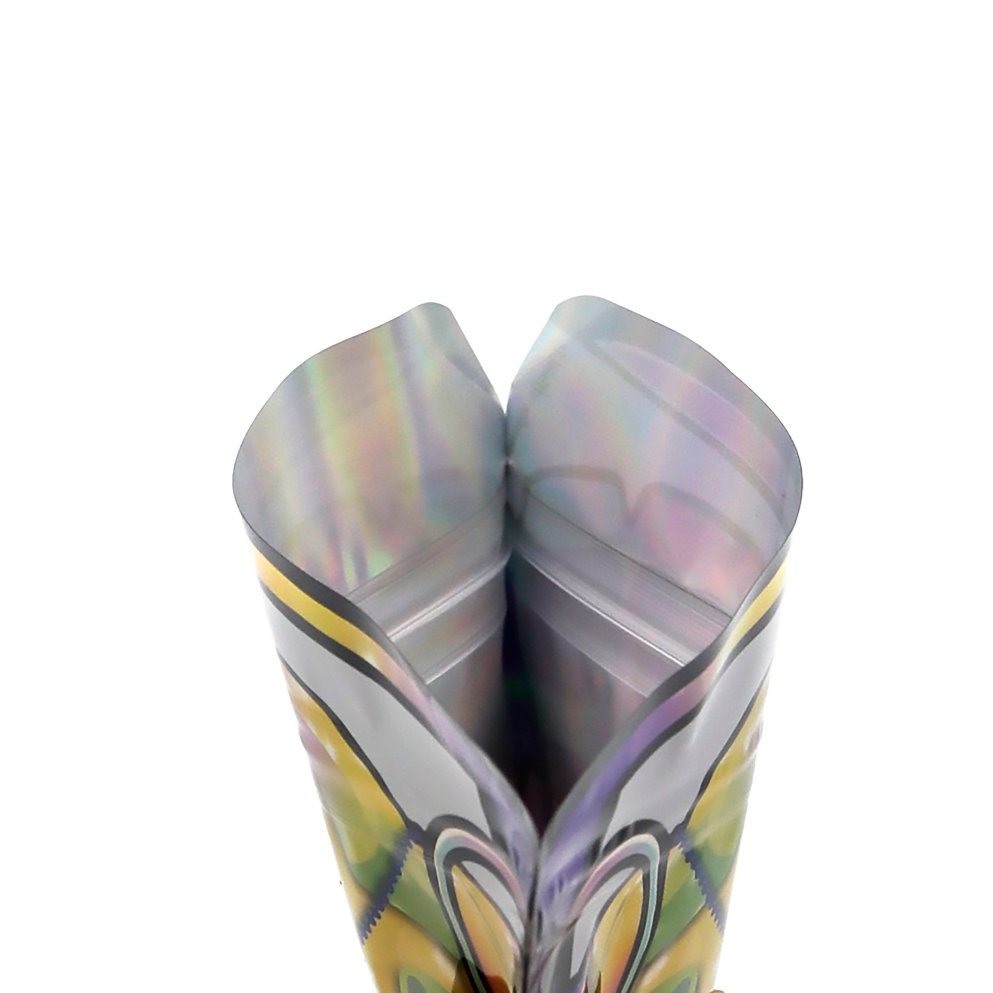Flat Zipper Seal Bags – Holographic Grenade Die Cut Smell Proof Mylar Foil