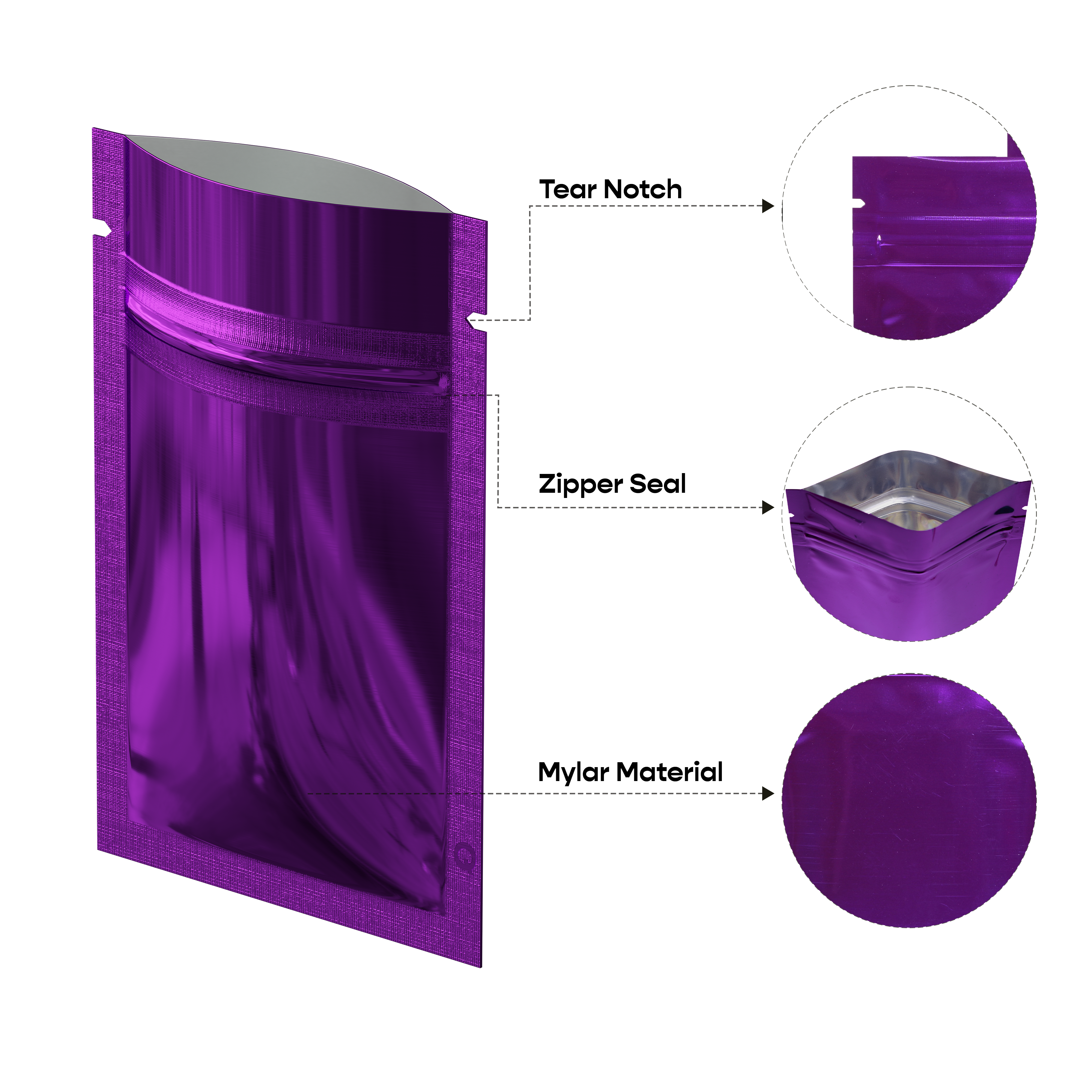 Customizable Glossy Double Sided Metallic Mylar Flat Zipper Seal Bags (Full Customization)