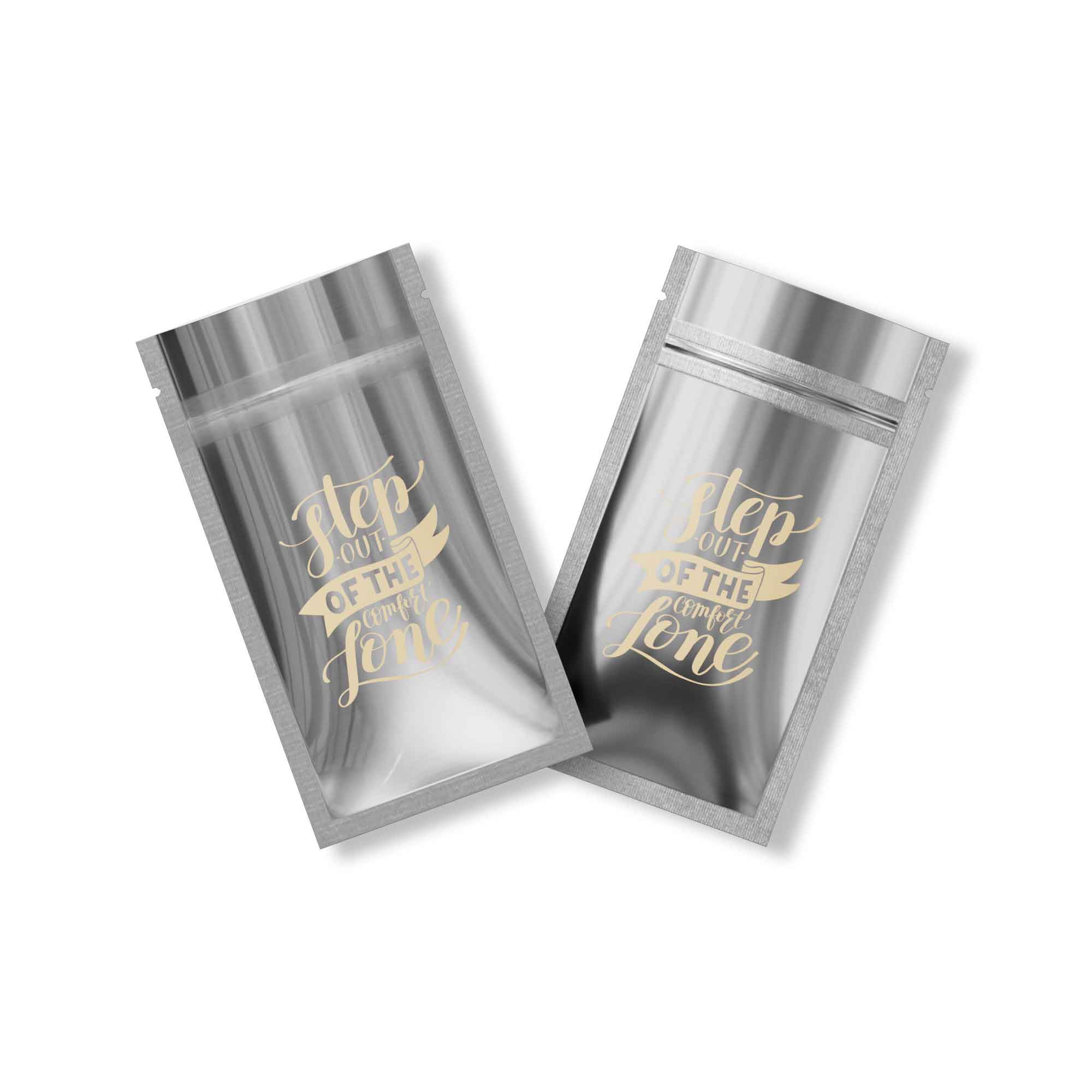 Customizable Single Side Clear Front with Chrome Silver Metallic Foil Flat Zipper Seal Bags (Basic Printing)
