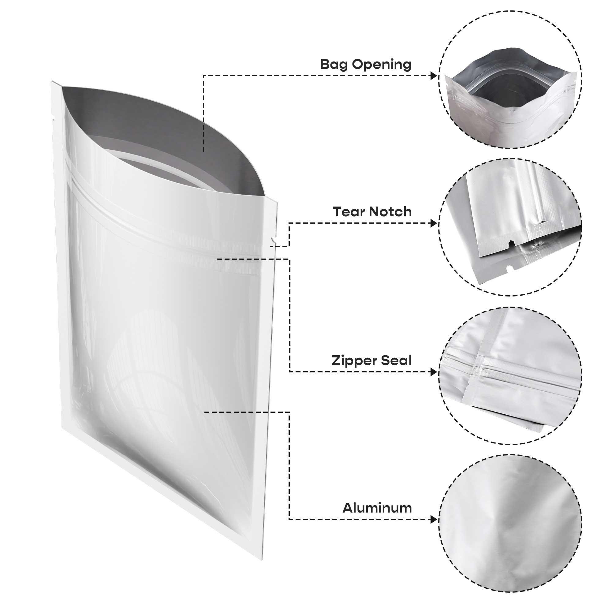 Customizable Heavy Duty Iron Silver Aluminum Foil Flat Zipper Seal Bags (Basic Printing)