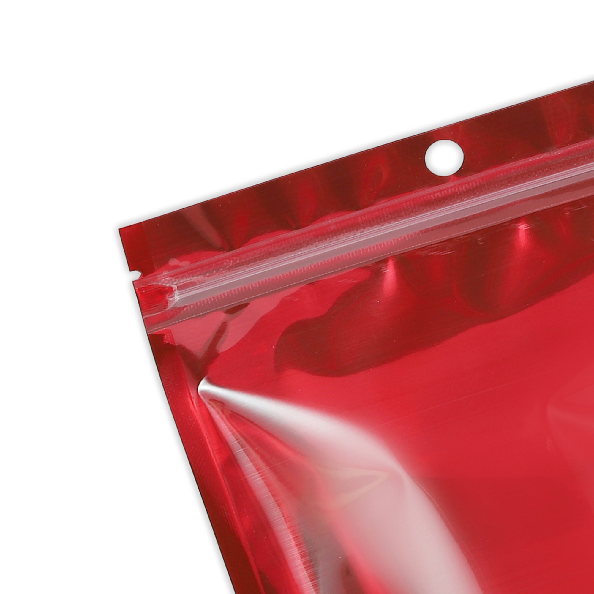 Single Side Glossy Half Heart Red Metallic Mylar Stand Strong® Bags with Round Hang-Hole
