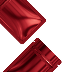 Reusable Flat Zipper Seal Bags – Glossy Heart Red Metallic Mylar with Rounded Corners
