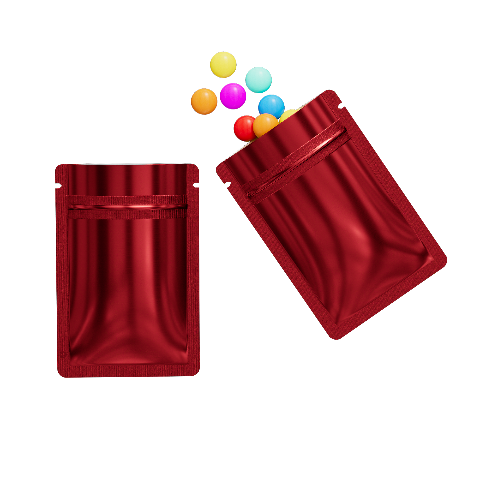 Reusable Flat Zipper Seal Bags – Glossy Heart Red Metallic Mylar with Rounded Corners