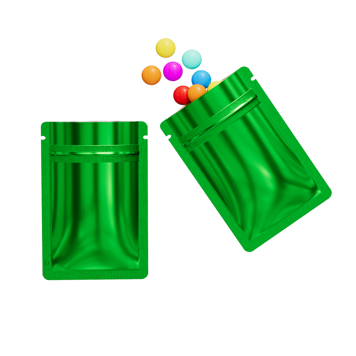Reusable Flat Zipper Seal Bags – Glossy Forest Green Metallic Mylar with Rounded Corners