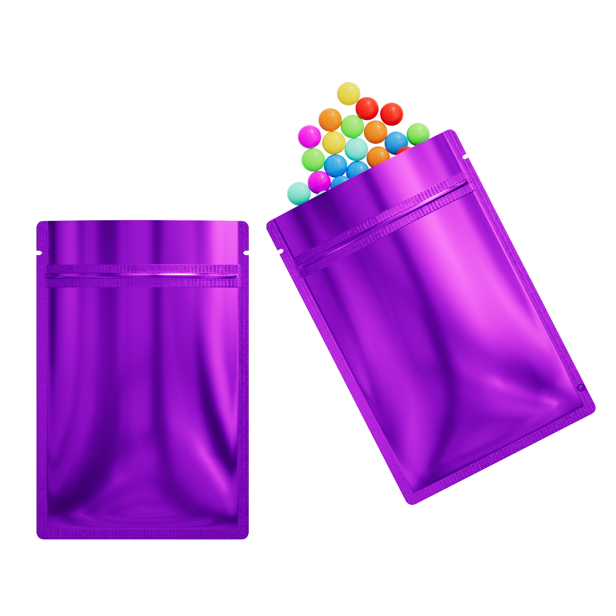 Reusable Flat Zipper Seal Bags – Glossy Grape Purple Metallic Mylar with Rounded Corners