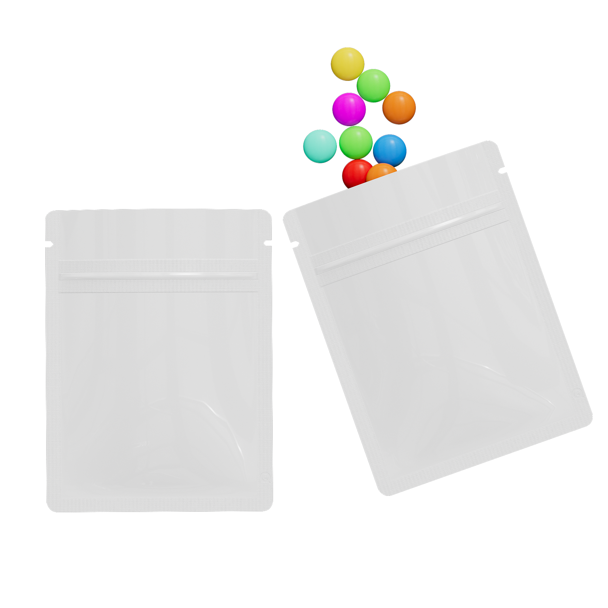 Reusable Flat Zipper Seal Bags – Glossy Milky White Metallic Mylar with Rounded Corners