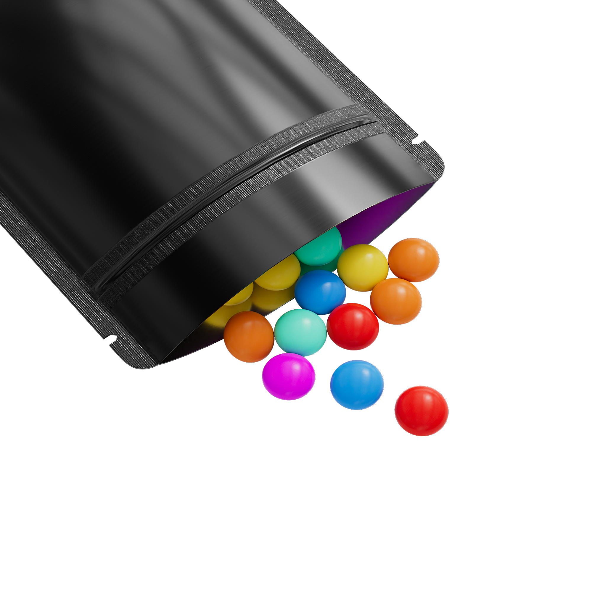 Reusable Flat Zipper Seal Bags – Glossy Mirror Black Metallic Mylar with Rounded Corners
