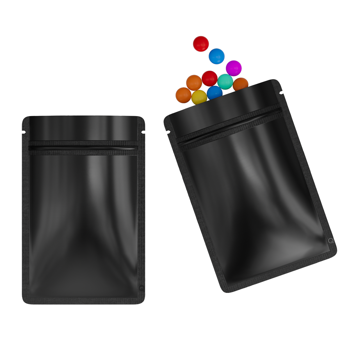 Reusable Flat Zipper Seal Bags – Glossy Mirror Black Metallic Mylar with Rounded Corners