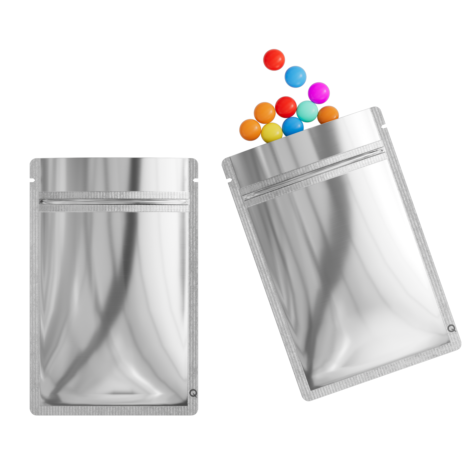Reusable Flat Zipper Seal Bags – Chrome Silver Glossy Metallic Mylar with Rounded Corners