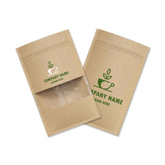 Customizable Vintage Brown Kraft Clear Slit Window Flat Zipper Seal Bags (Basic Printing)