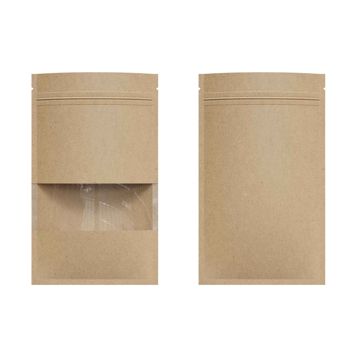 Customizable Vintage Brown Kraft Clear Slit Window Flat Zipper Seal Bags (Basic Printing)