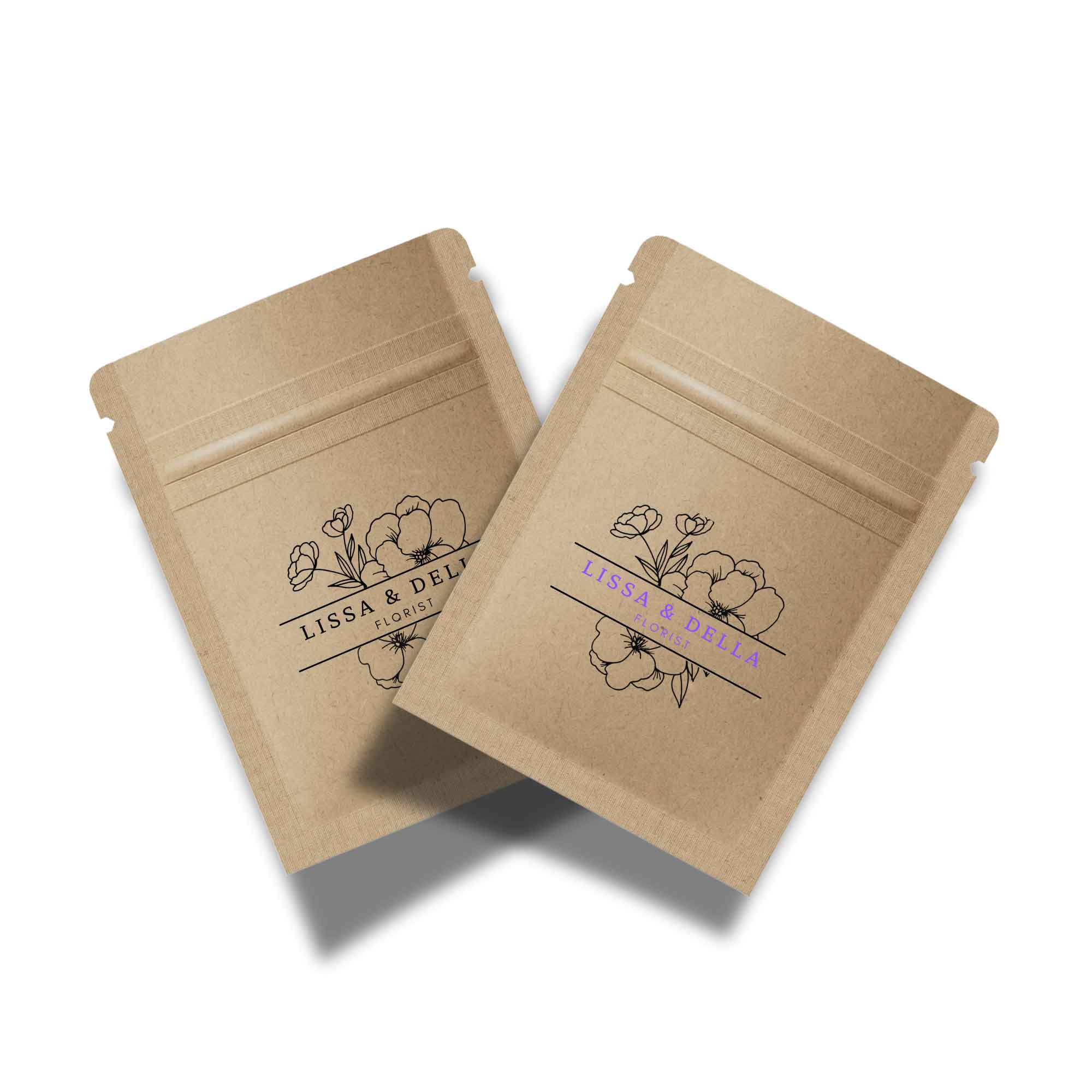 Customizable Vintage Brown Double Sided Kraft Flat Zipper Seal Bags (Basic Printing)