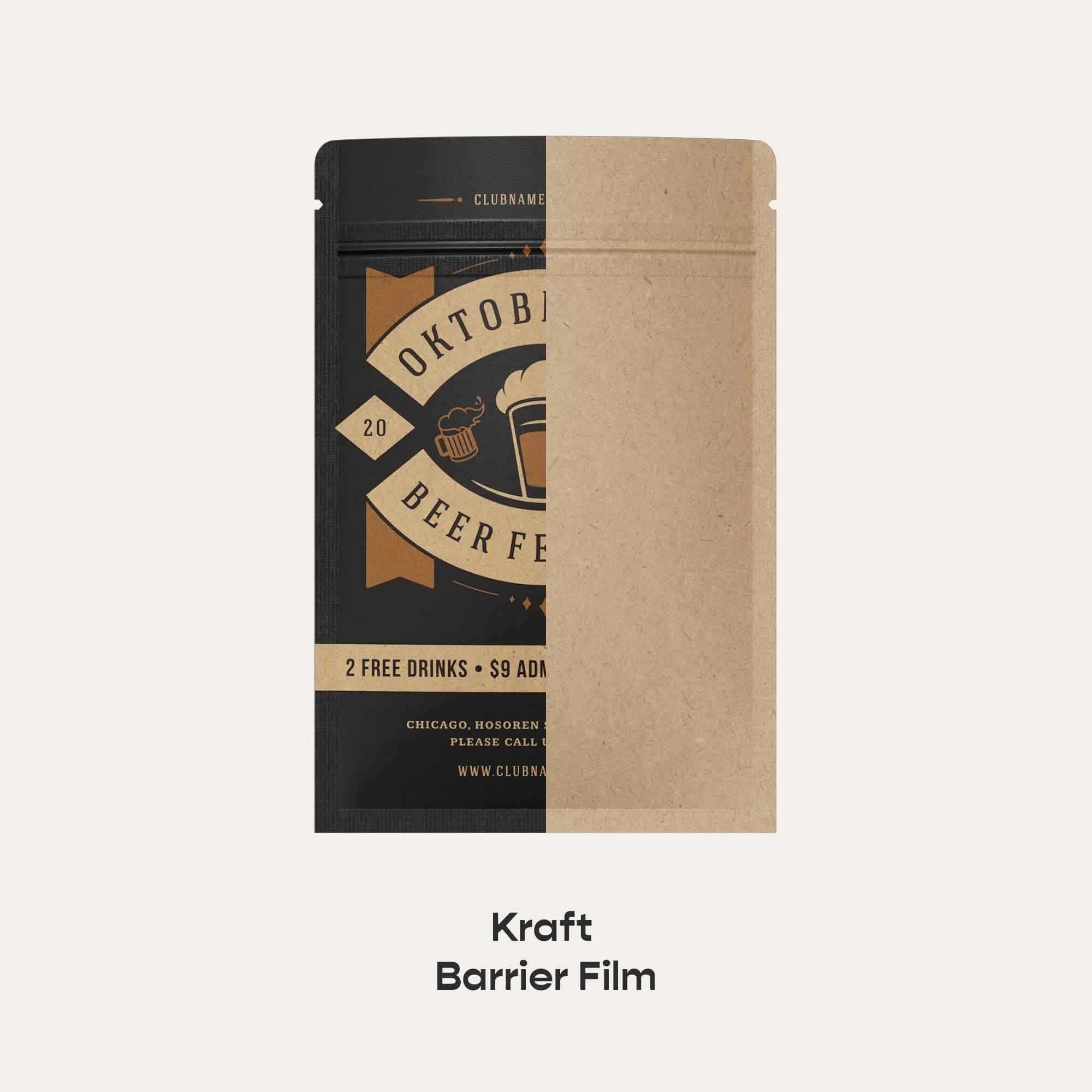 Customizable Vintage Brown Double Sided Kraft Flat Zipper Seal Bags (Full Customization)