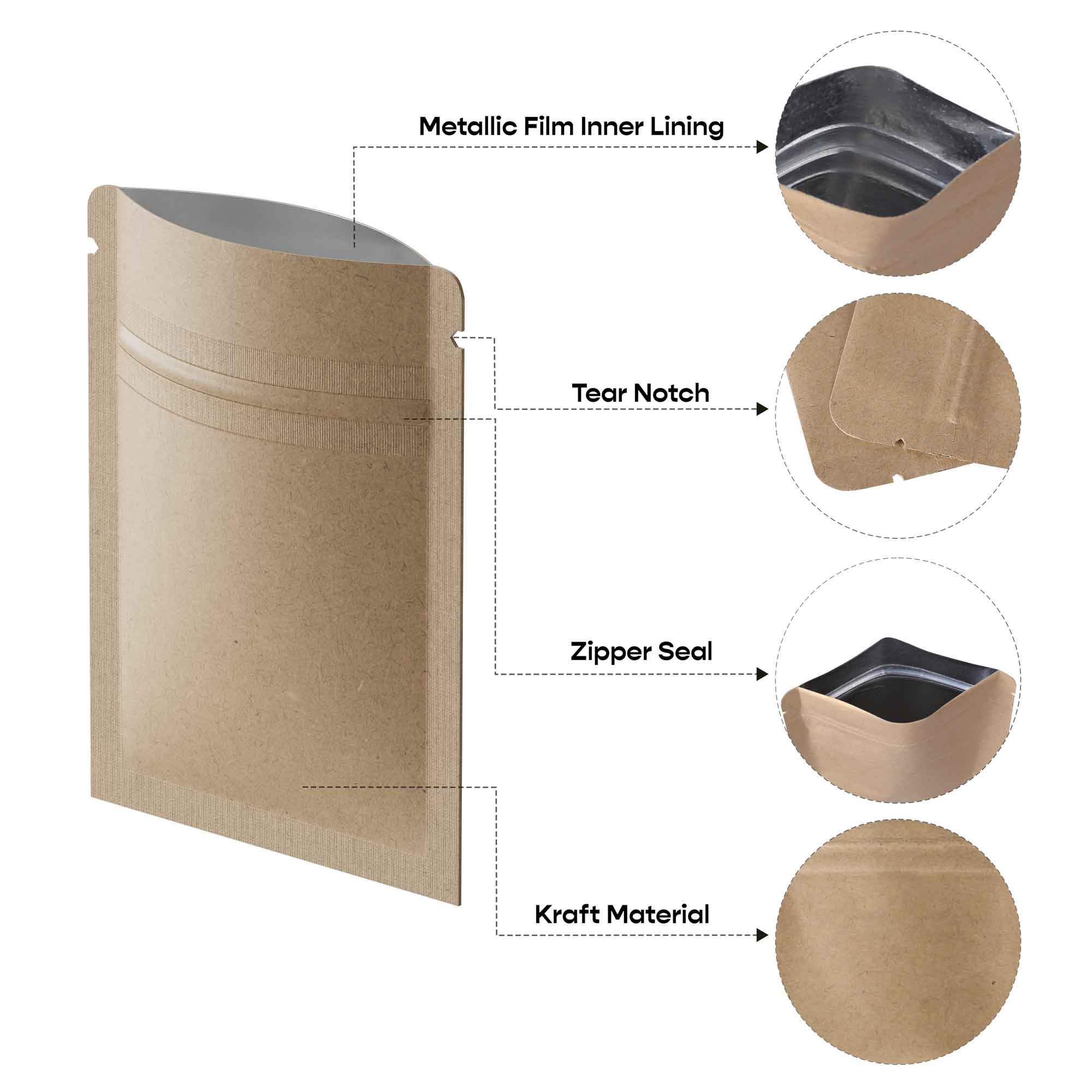Customizable Vintage Brown Double Sided Kraft Flat Zipper Seal Bags (Full Customization)