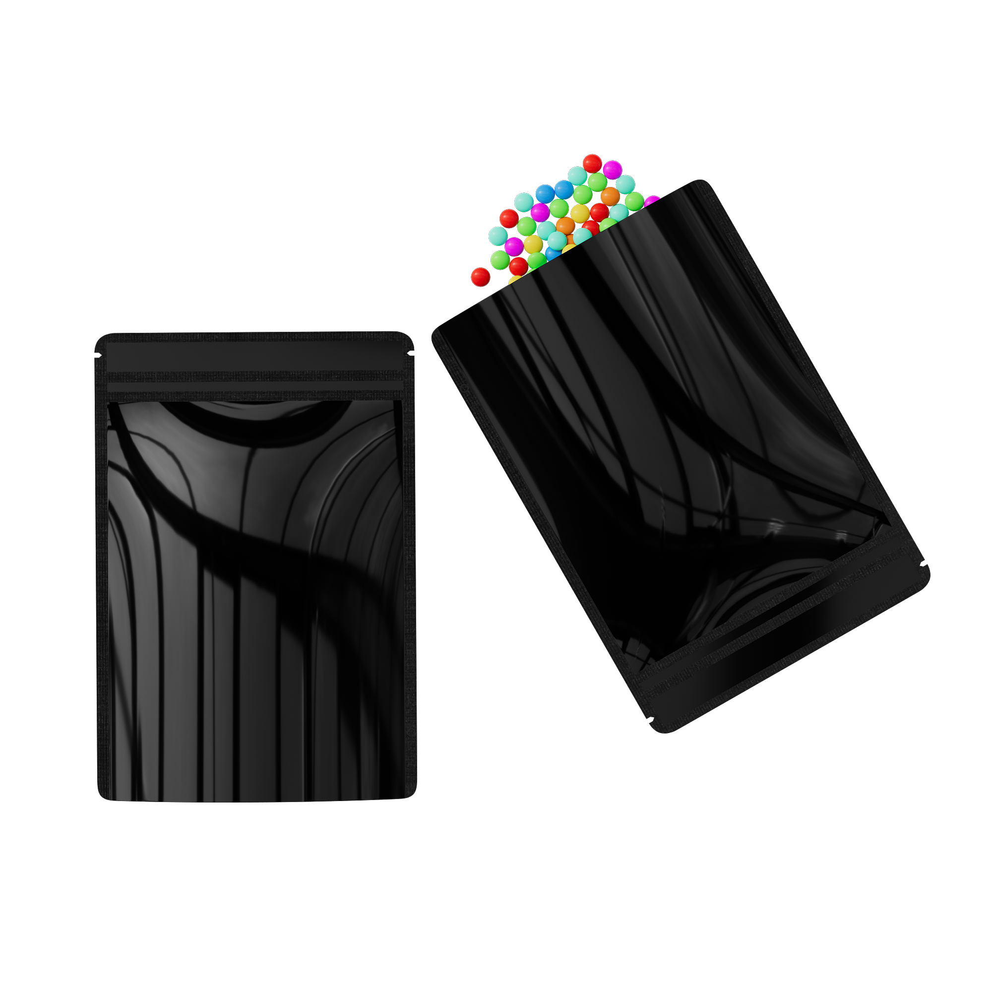 Reusable Flat Zipper Seal Bags – Mirror Black Mylar Open Bottom Pre-Sealed Top Rounded Corners